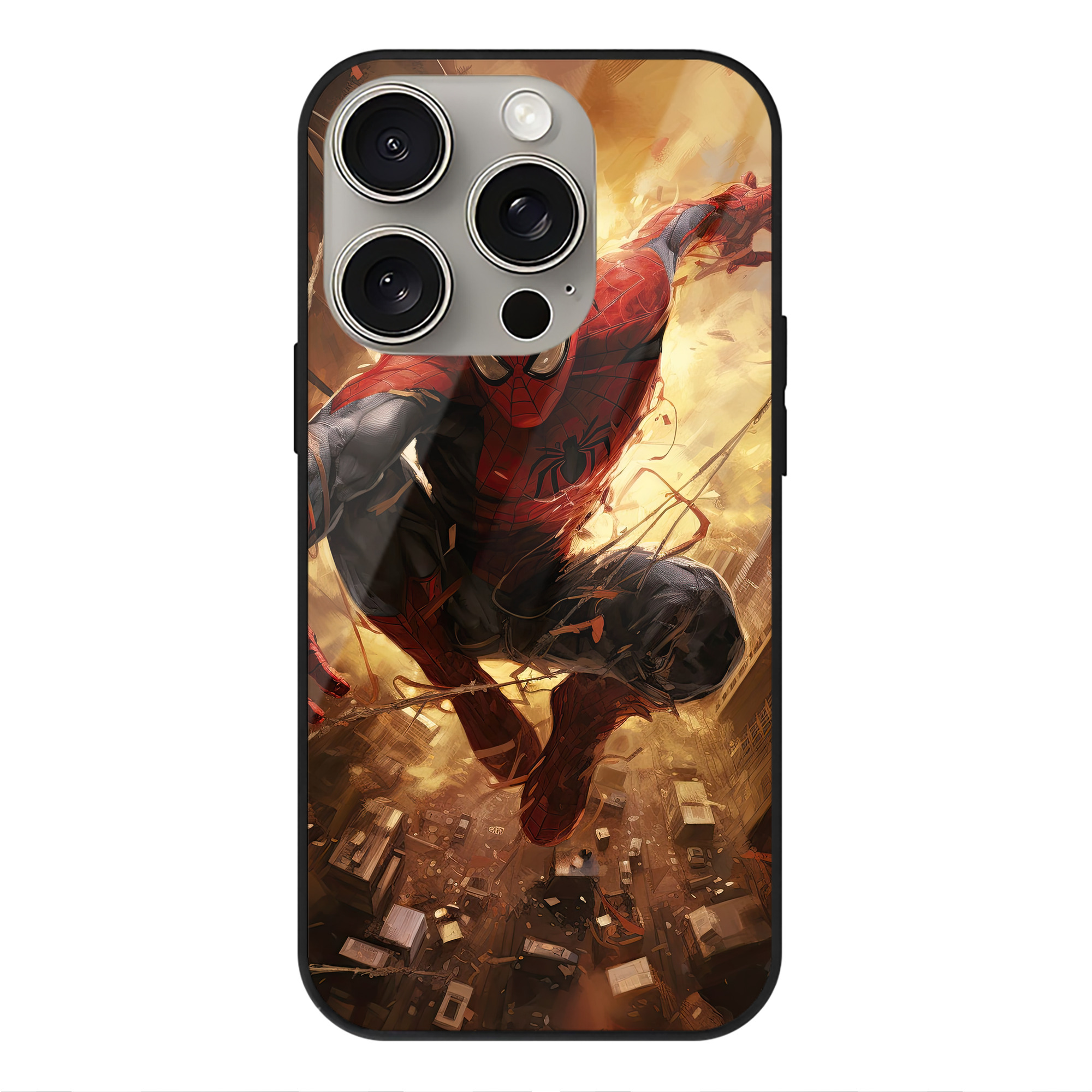 Spider Man スパイダーマン 【iPhone15Pro対応】スマホケース 耐衝撃＆黄変防止 背面ガラス