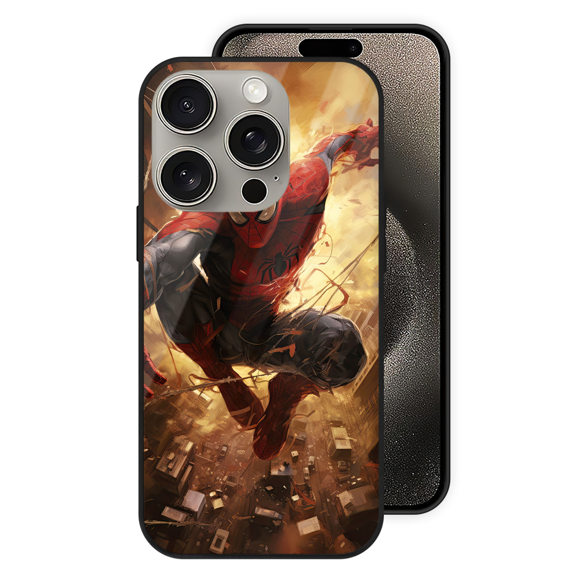 Spider Man スパイダーマン 【iPhone15Pro対応】スマホケース 耐衝撃＆黄変防止 背面ガラス