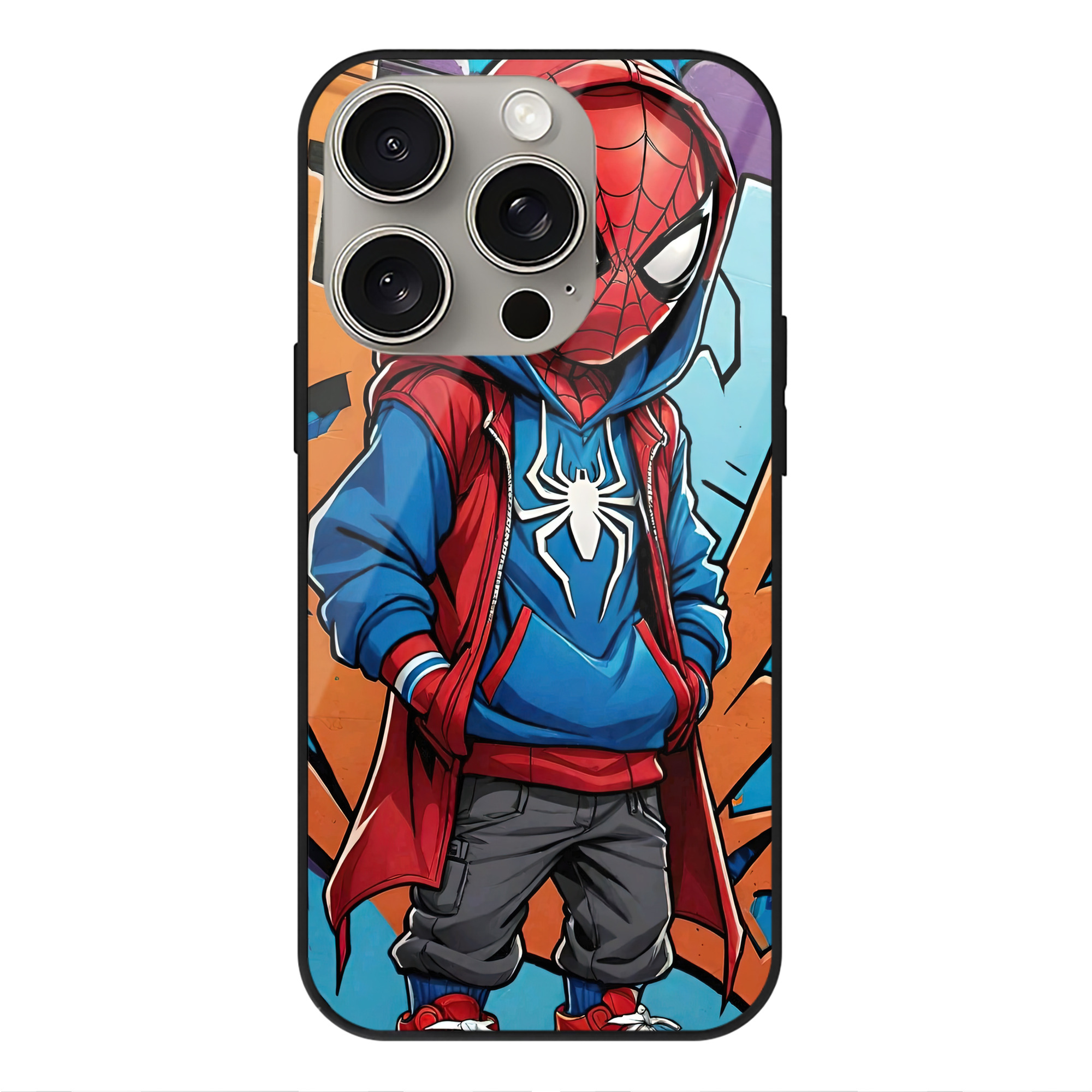 Spider Man スパイダーマン 【iPhone15Pro対応】スマホケース 耐衝撃＆黄変防止 背面ガラス