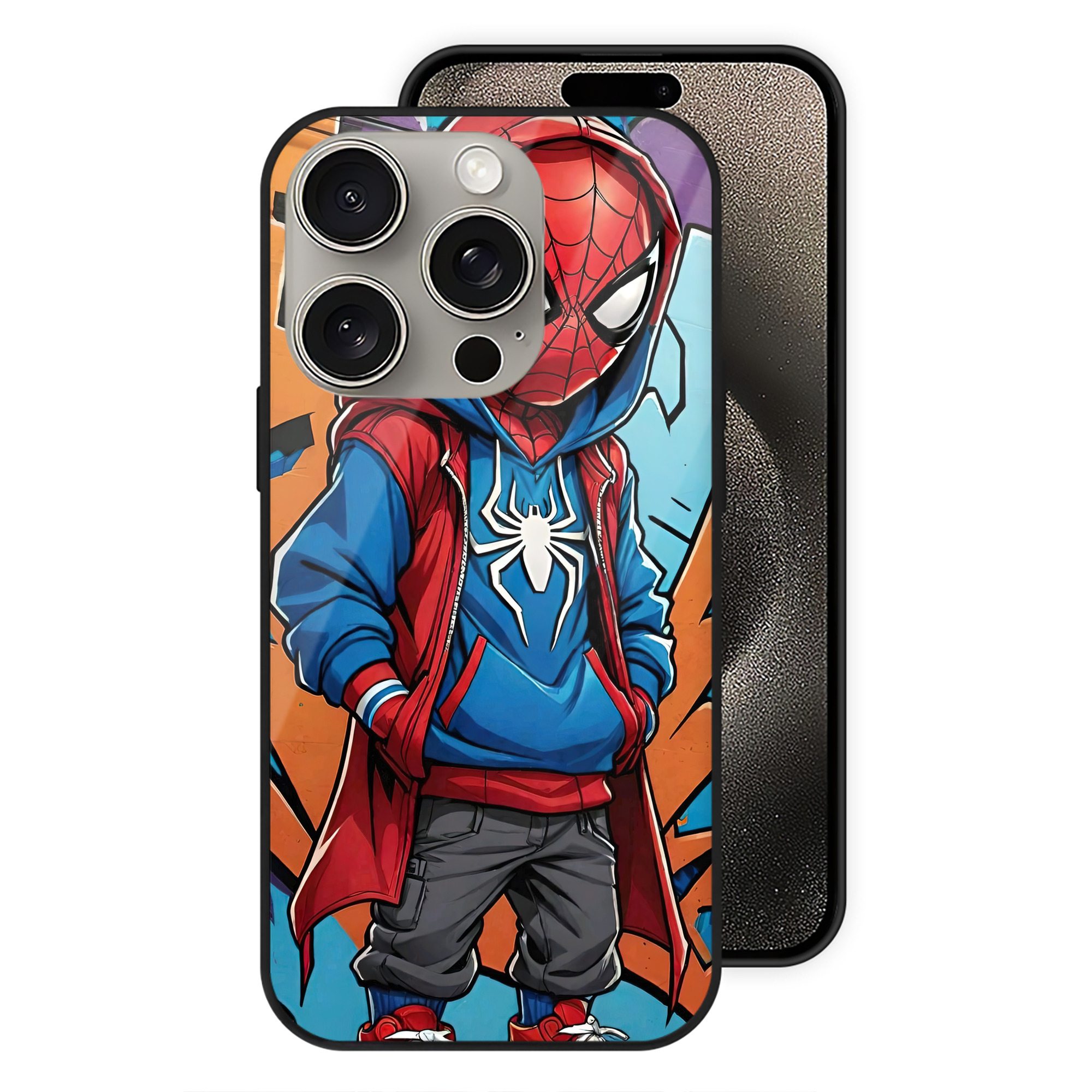 Spider Man スパイダーマン 【iPhone15Pro対応】スマホケース 耐衝撃＆黄変防止 背面ガラス