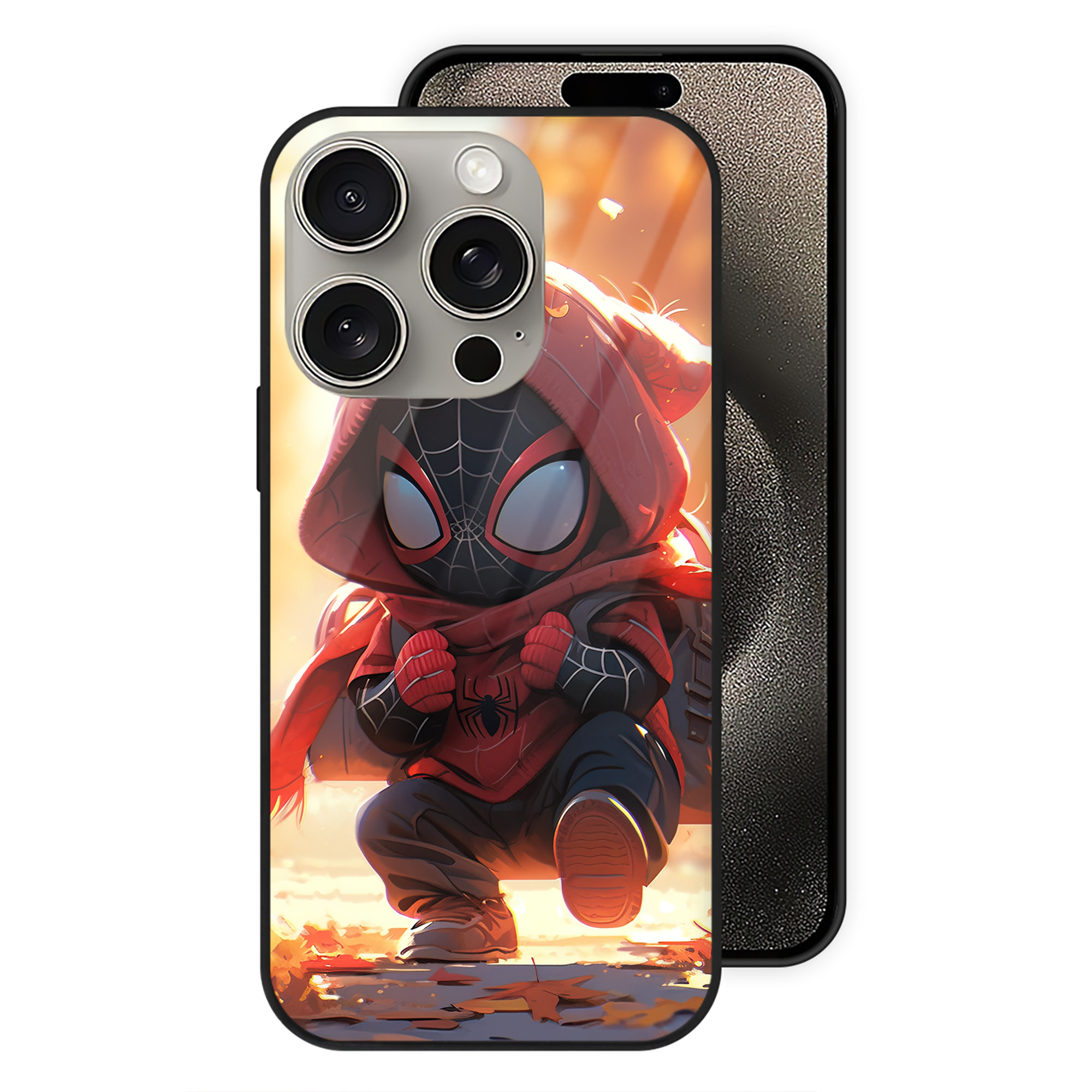 Spider Man スパイダーマン 【iPhone15Pro対応】スマホケース 耐衝撃＆黄変防止 背面ガラス