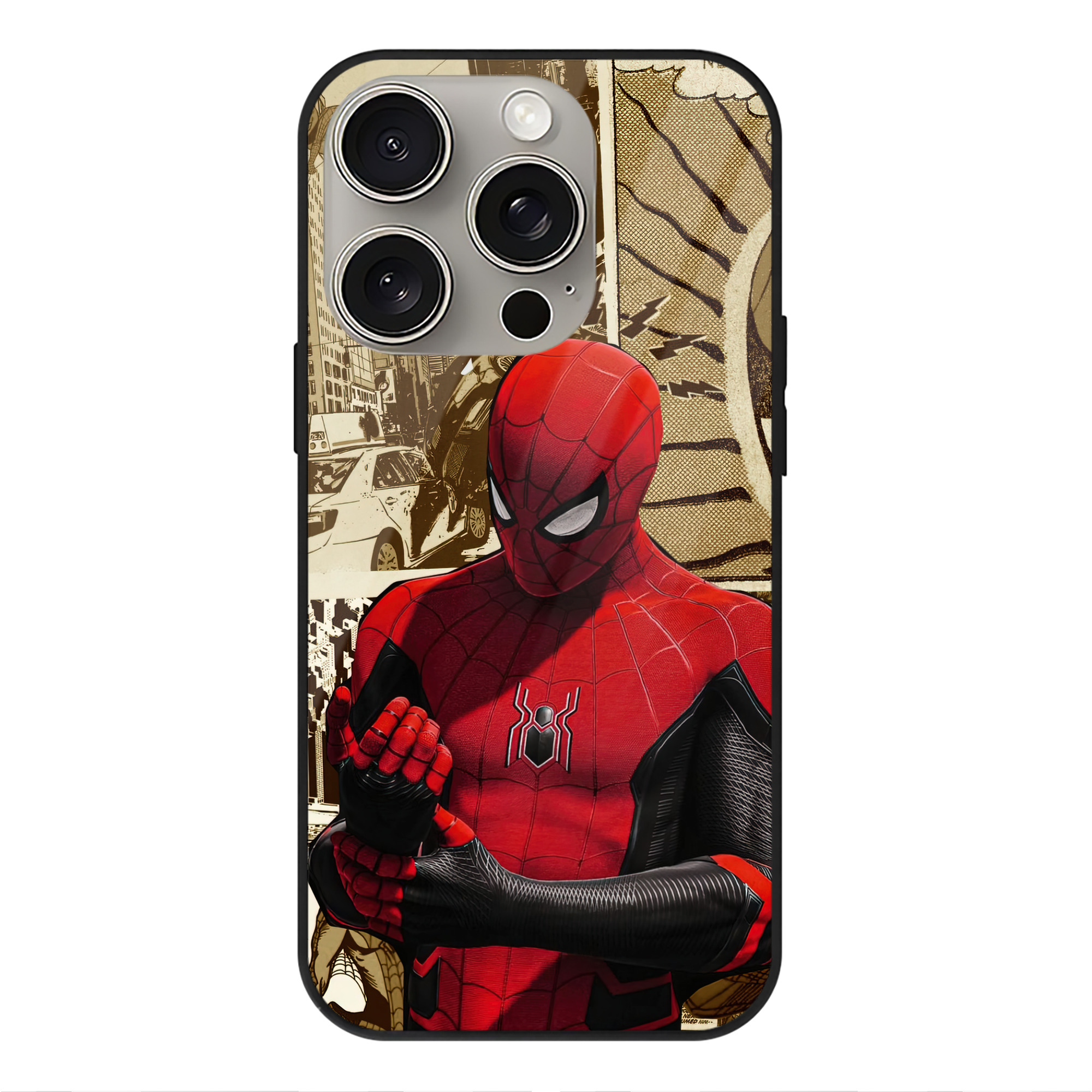 （画像用） Spider Man スパイダーマン 【iPhone15Pro対応】スマホケース 耐衝撃＆黄変防止 背面ガラス