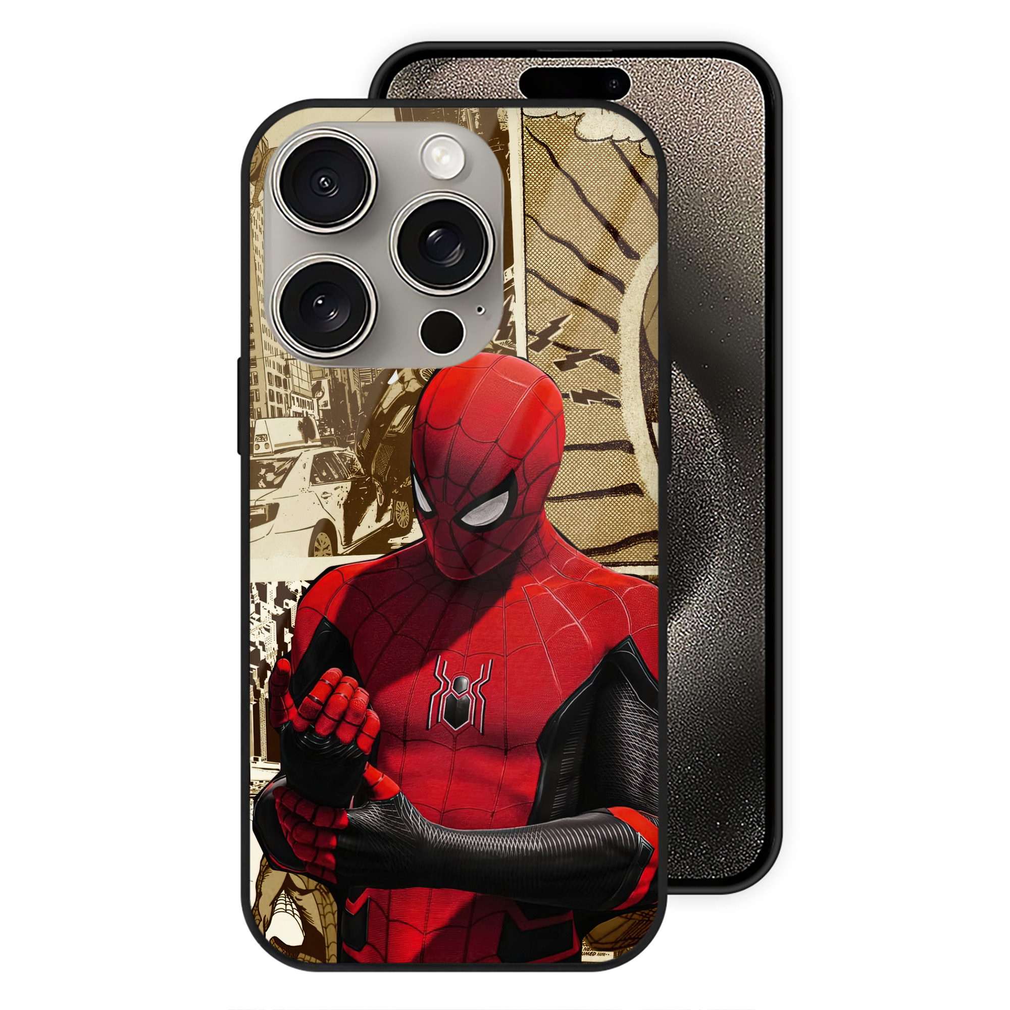 （画像用） Spider Man スパイダーマン 【iPhone15Pro対応】スマホケース 耐衝撃＆黄変防止 背面ガラス