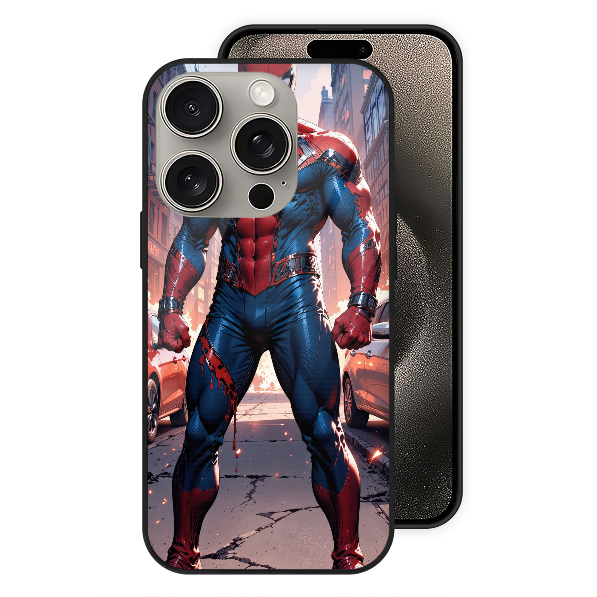 Spider Man スパイダーマン 【iPhone15Pro対応】スマホケース 耐衝撃＆黄変防止 背面ガラス