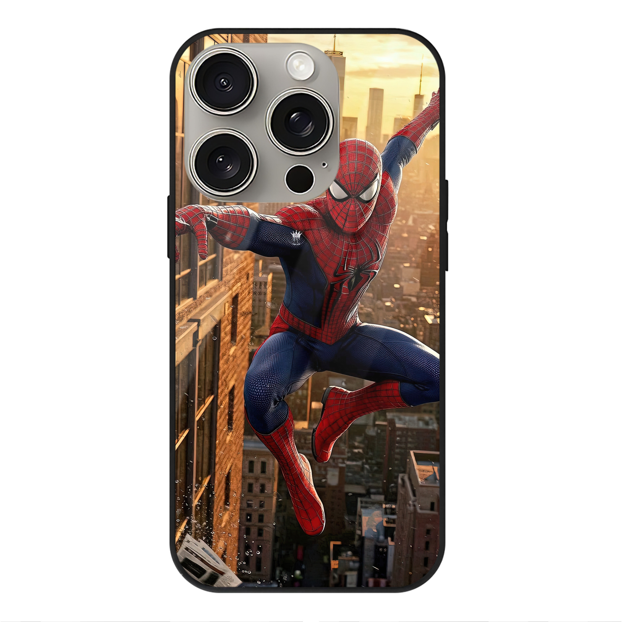 Spider Man スパイダーマン 【iPhone15Pro対応】スマホケース 耐衝撃＆黄変防止 背面ガラス