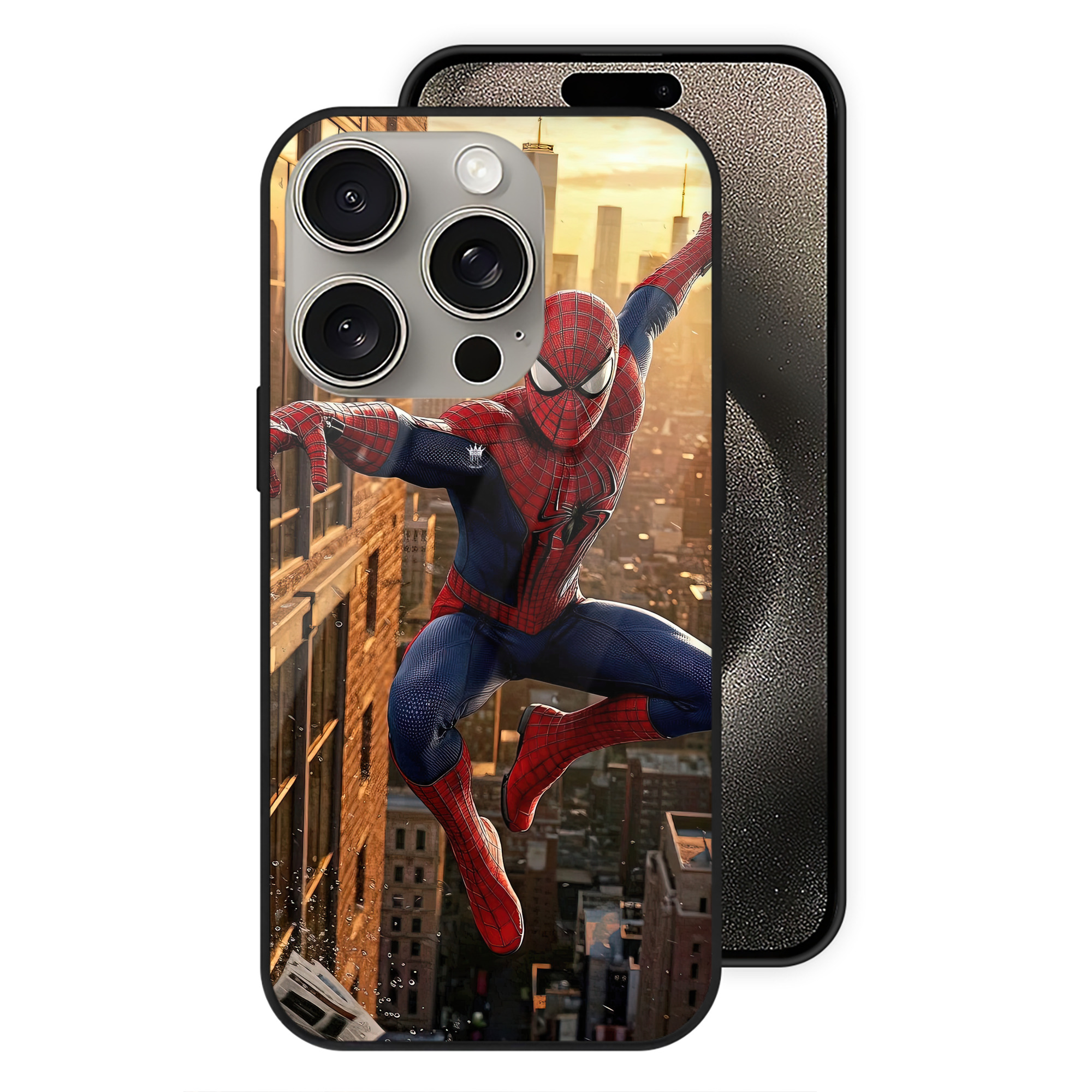 Spider Man スパイダーマン 【iPhone15Pro対応】スマホケース 耐衝撃＆黄変防止 背面ガラス