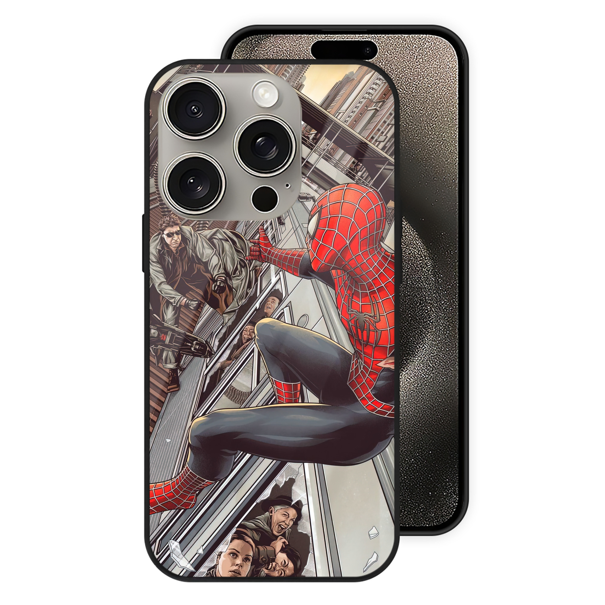 Spider Man スパイダーマン 【iPhone15Pro対応】スマホケース 耐衝撃＆黄変防止 背面ガラス