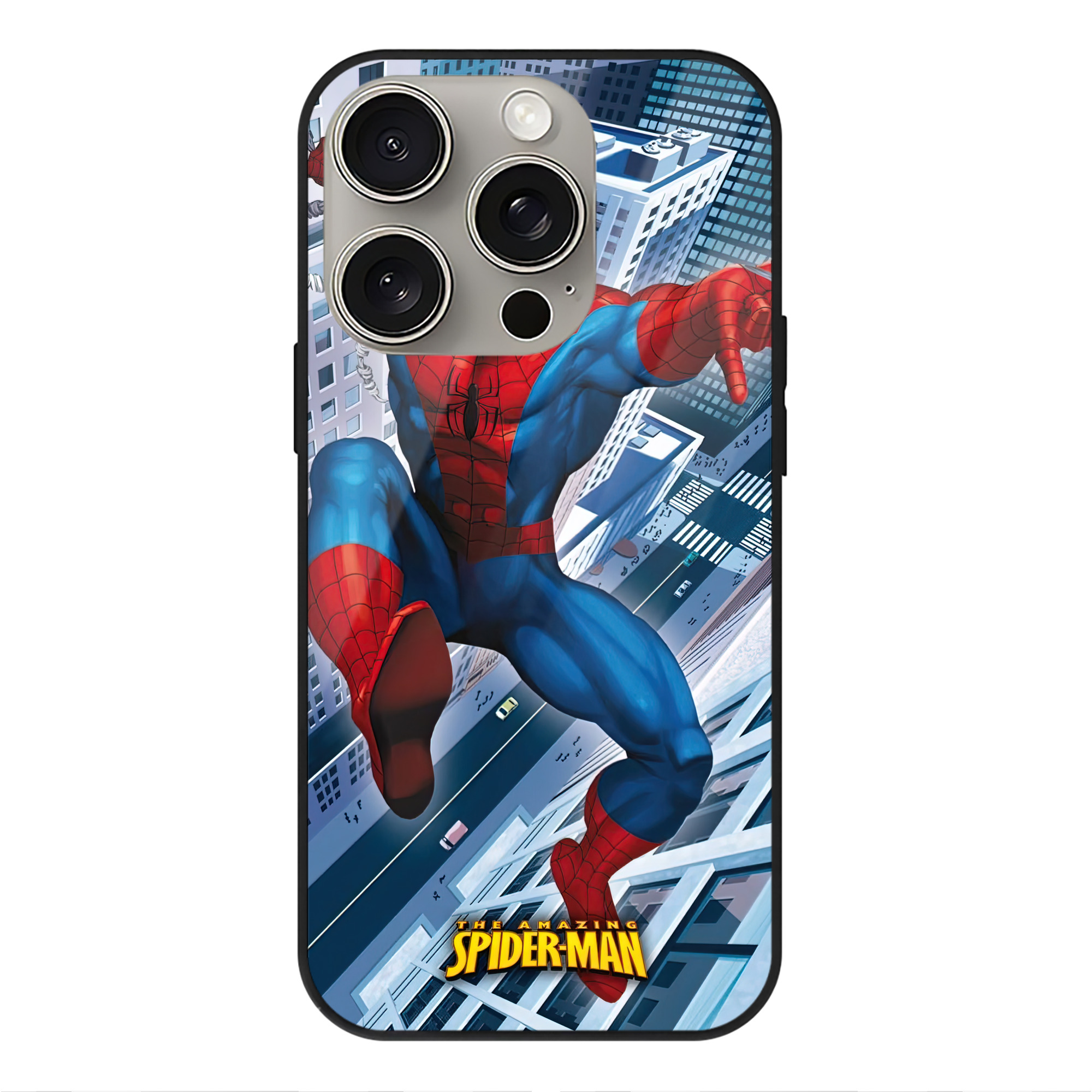 Spider Man スパイダーマン 【iPhone15Pro対応】スマホケース 耐衝撃＆黄変防止 背面ガラス