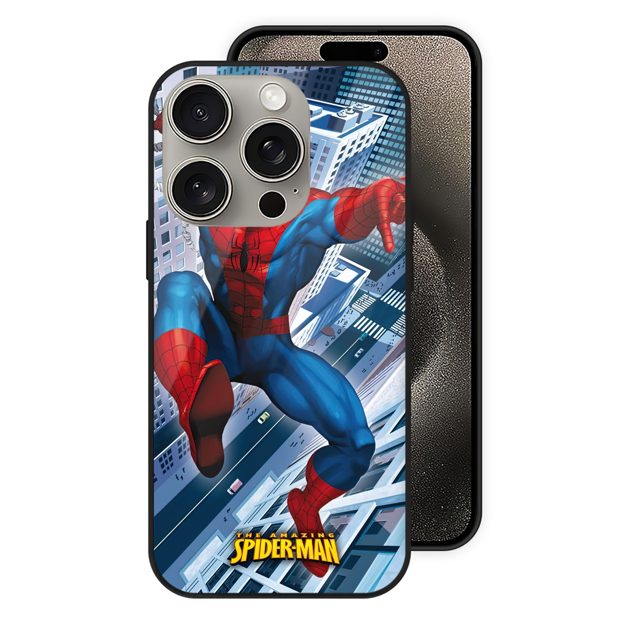 Spider Man スパイダーマン 【iPhone15Pro対応】スマホケース 耐衝撃＆黄変防止 背面ガラス
