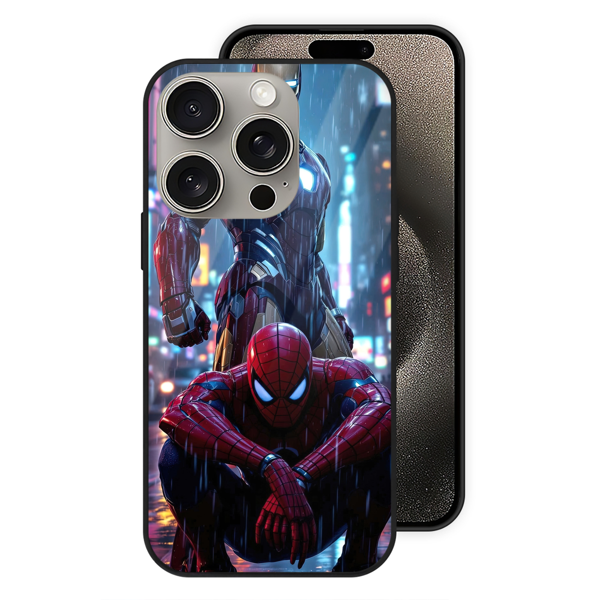 Spider Man スパイダーマン 【iPhone15Pro対応】スマホケース 耐衝撃＆黄変防止 背面ガラス