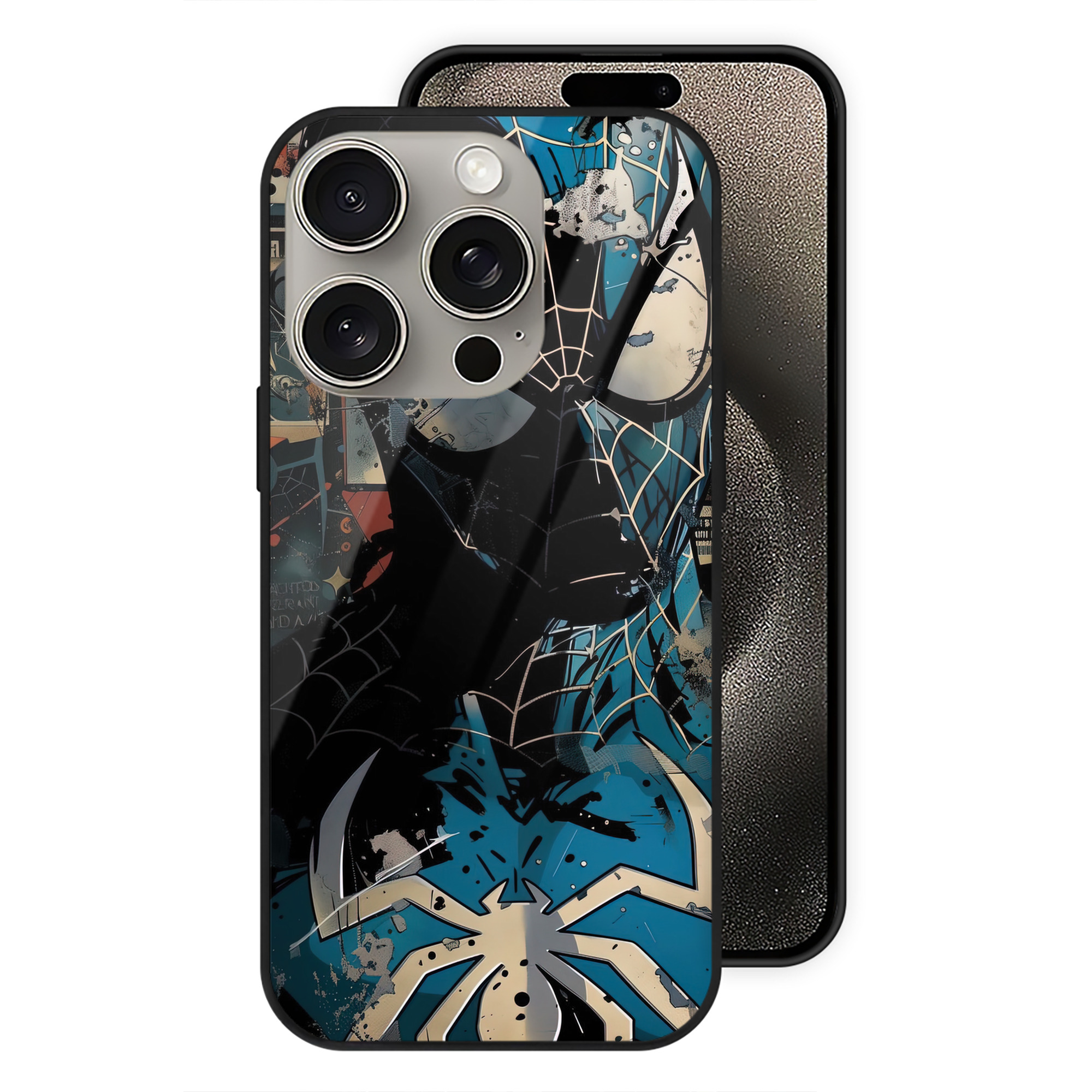 （画像用） Spider Man スパイダーマン 【iPhone15Pro対応】スマホケース 耐衝撃＆黄変防止 背面ガラス