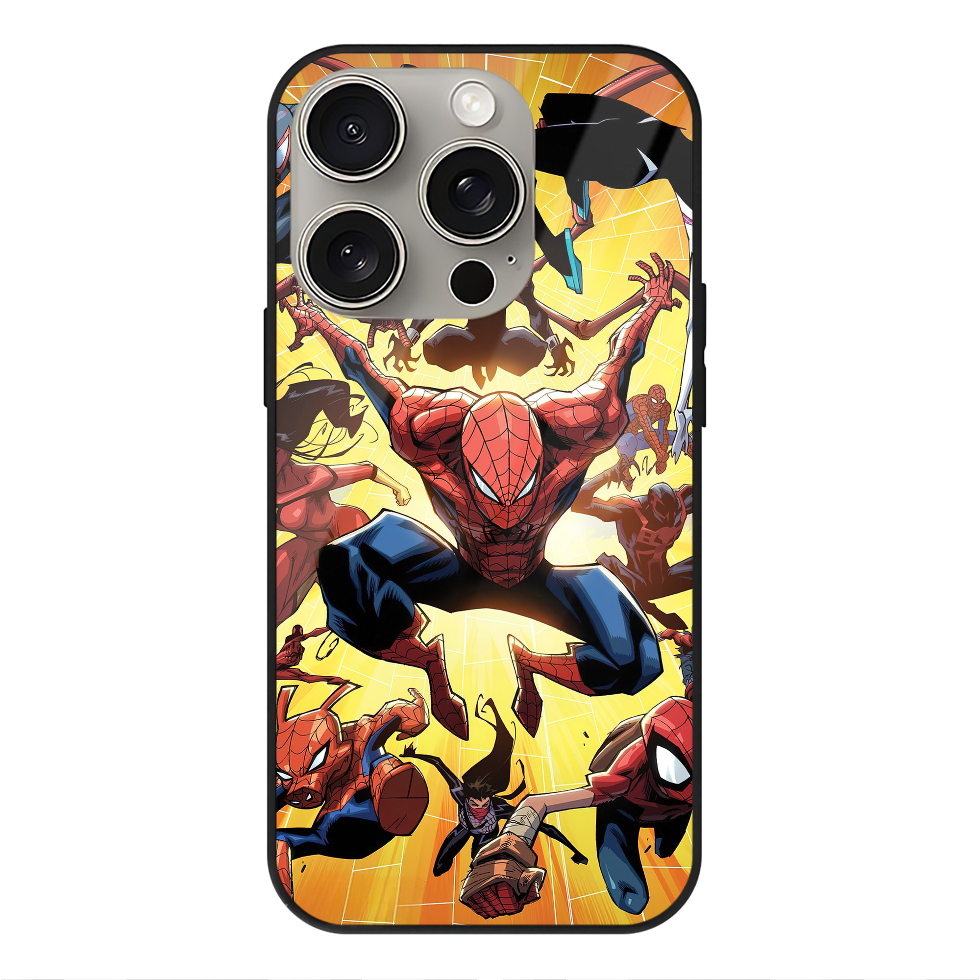 Spider Man スパイダーマン 【iPhone15Pro対応】スマホケース 耐衝撃＆黄変防止 背面ガラス