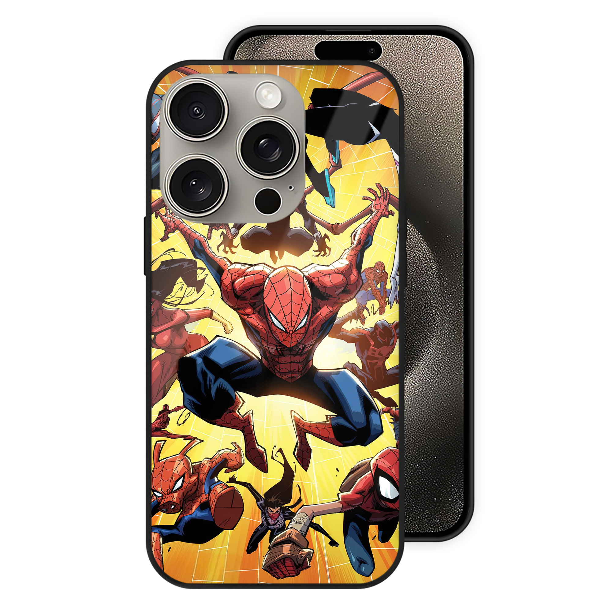 Spider Man スパイダーマン 【iPhone15Pro対応】スマホケース 耐衝撃＆黄変防止 背面ガラス