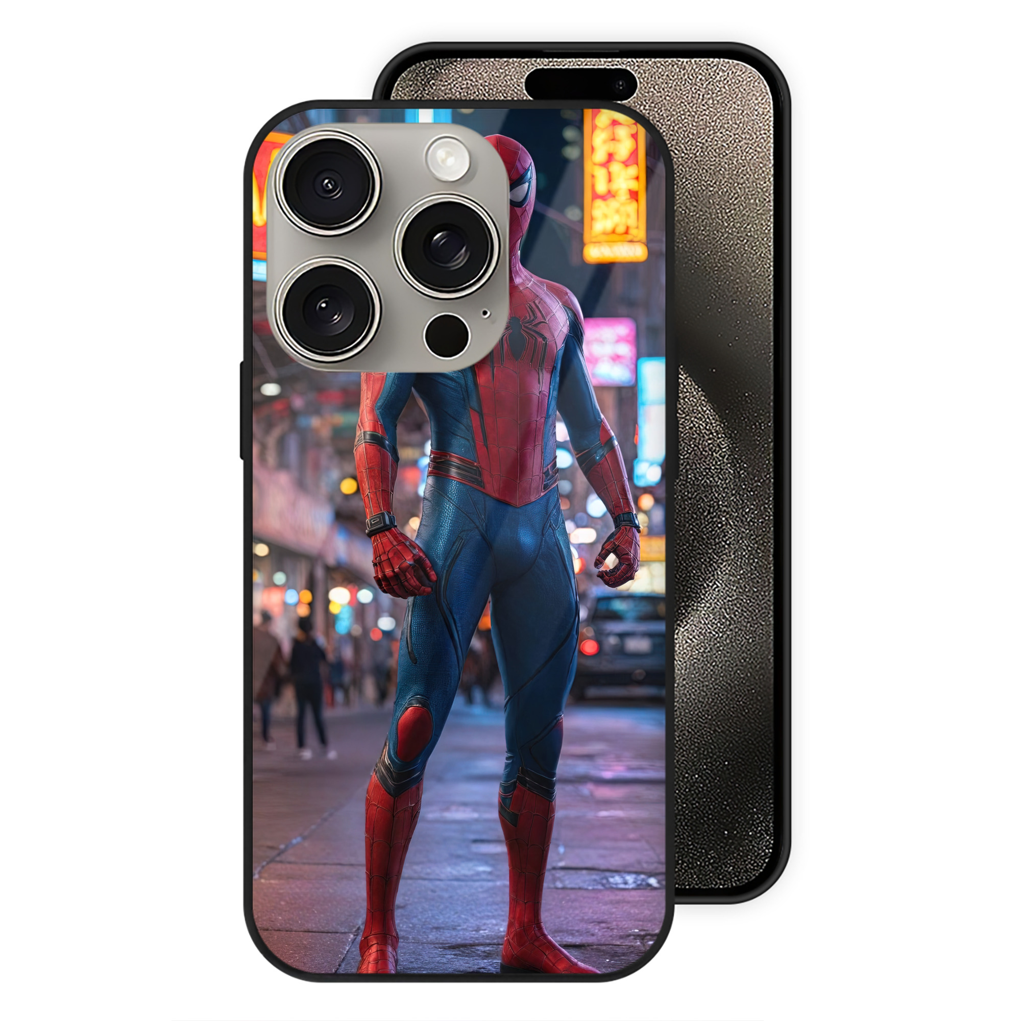 （画像用） Spider Man スパイダーマン 【iPhone15Pro対応】スマホケース 耐衝撃＆黄変防止 背面ガラス