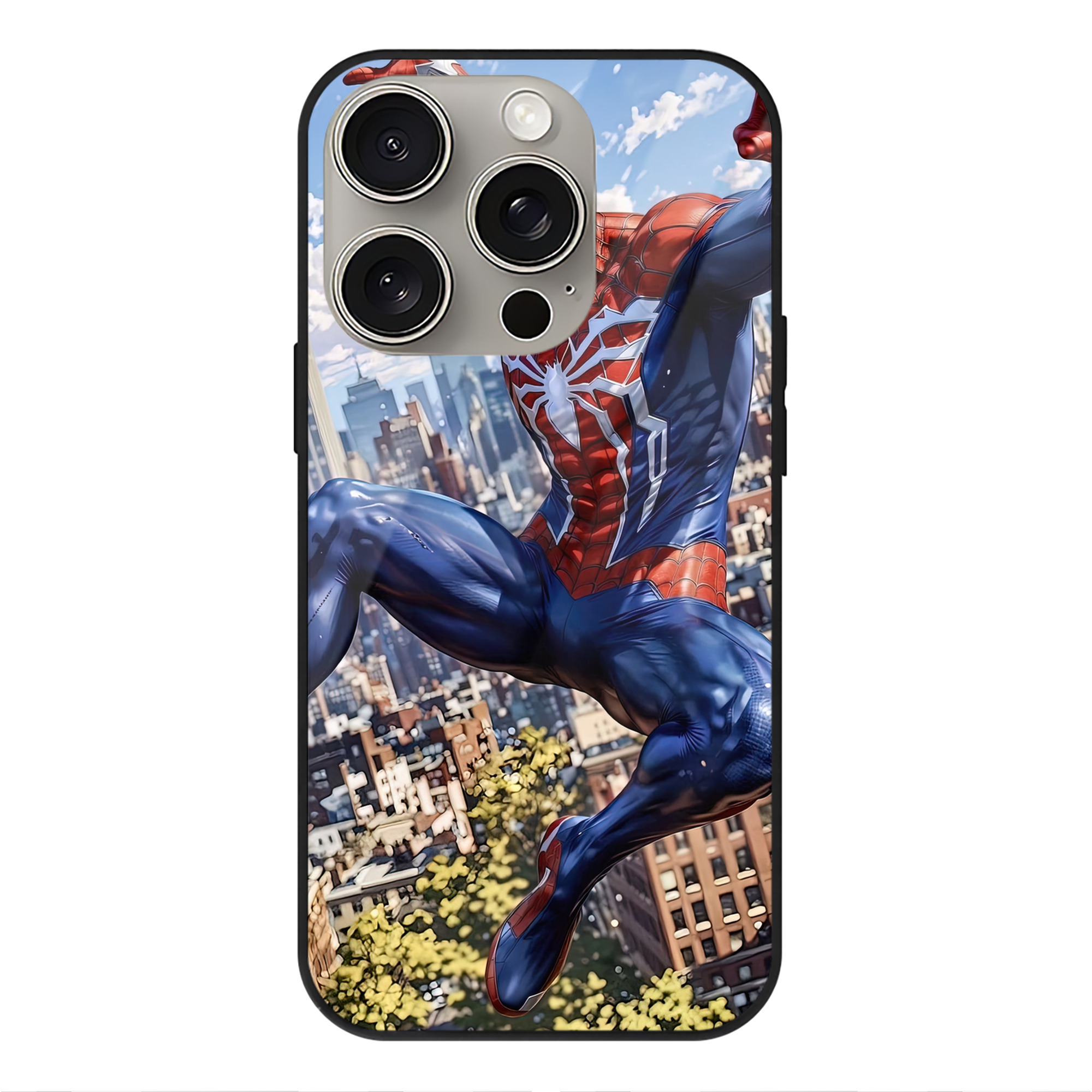 Spider Man スパイダーマン 【iPhone15Pro対応】スマホケース 耐衝撃＆黄変防止 背面ガラス