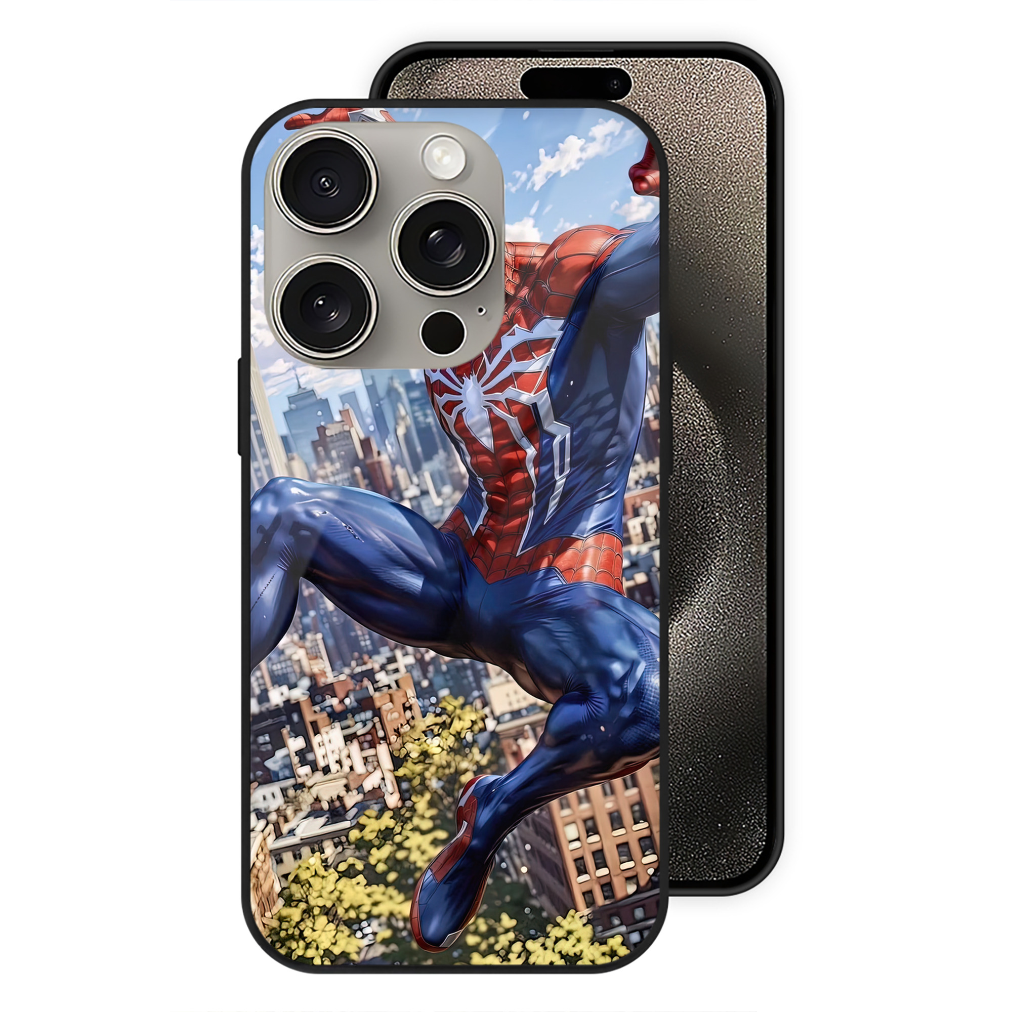 Spider Man スパイダーマン 【iPhone15Pro対応】スマホケース 耐衝撃＆黄変防止 背面ガラス