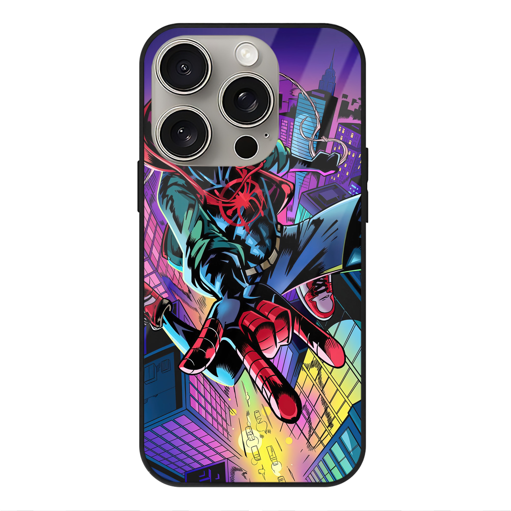 Spider Man スパイダーマン 【iPhone15Pro対応】スマホケース 耐衝撃＆黄変防止 背面ガラス
