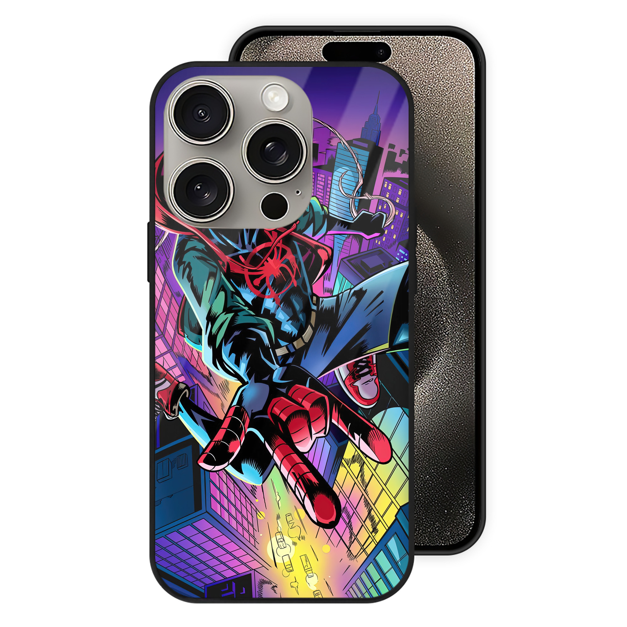Spider Man スパイダーマン 【iPhone15Pro対応】スマホケース 耐衝撃＆黄変防止 背面ガラス