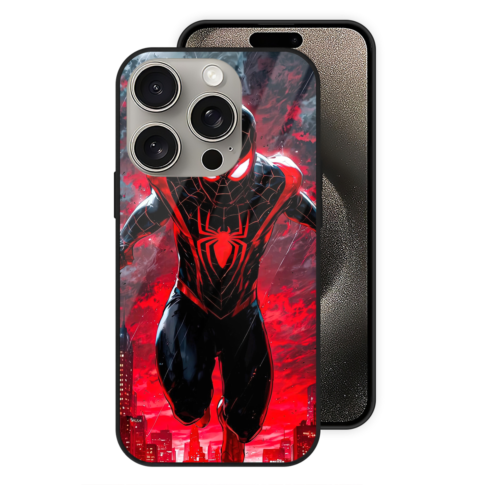 （画像用） Spider Man スパイダーマン 【iPhone15Pro対応】スマホケース 耐衝撃＆黄変防止 背面ガラス