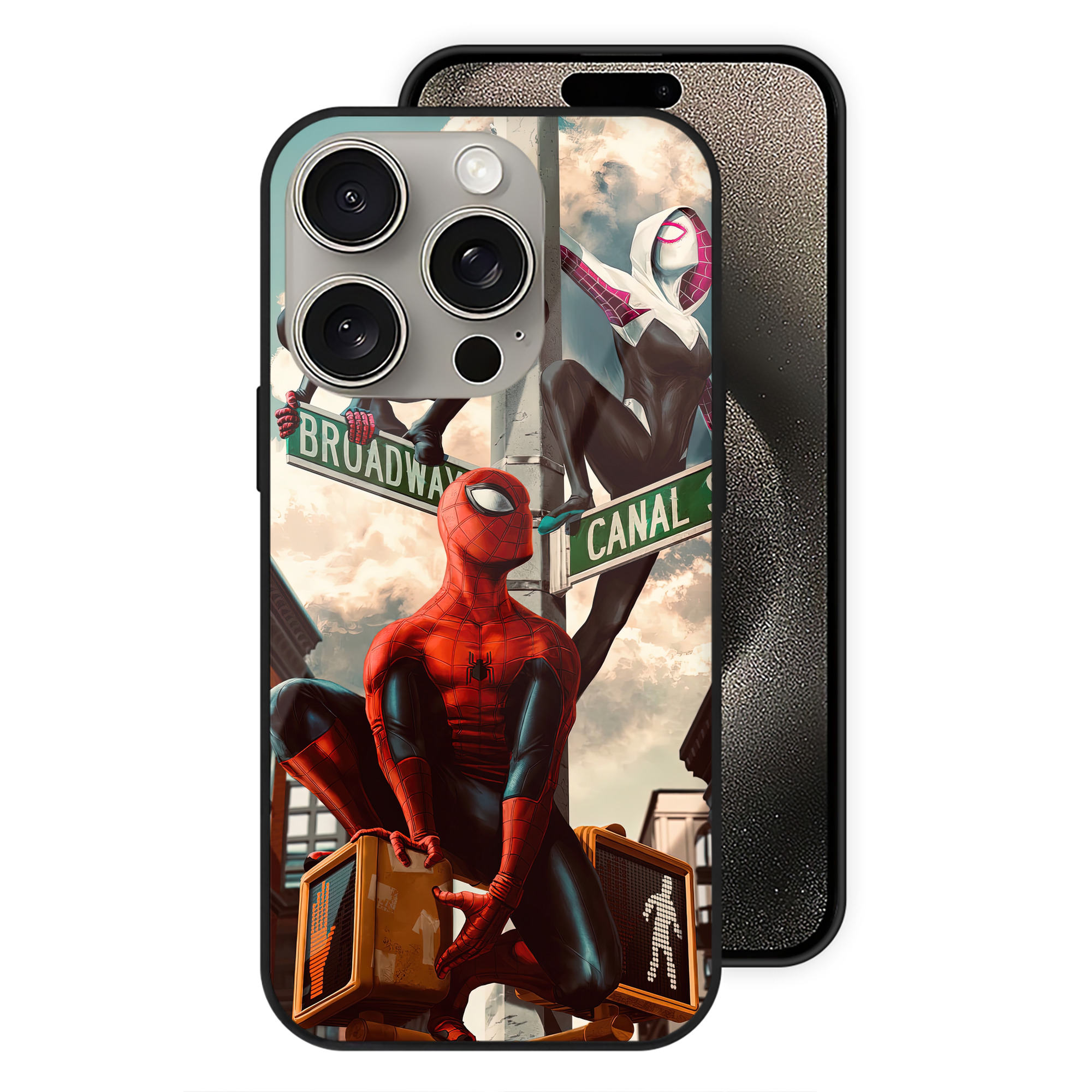 （画像用） Spider Man スパイダーマン 【iPhone15Pro対応】スマホケース 耐衝撃＆黄変防止 背面ガラス