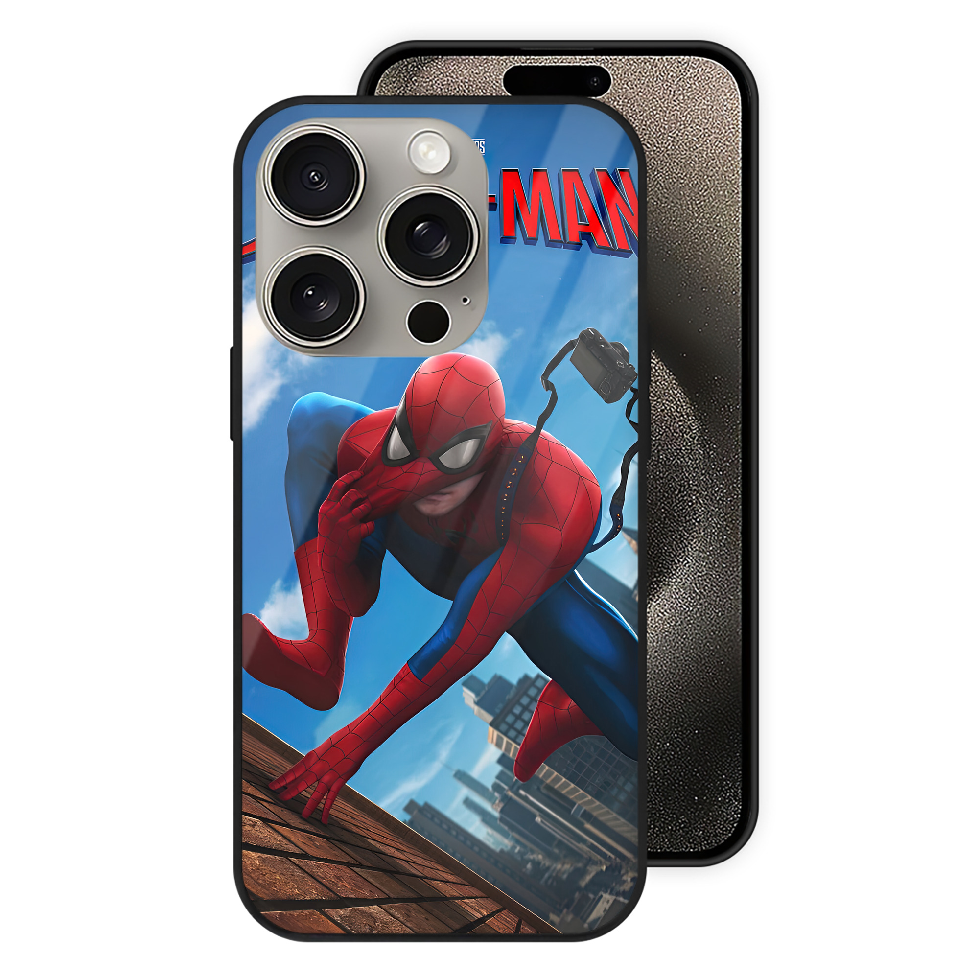 （画像用） Spider Man スパイダーマン 【iPhone15Pro対応】スマホケース 耐衝撃＆黄変防止 背面ガラス