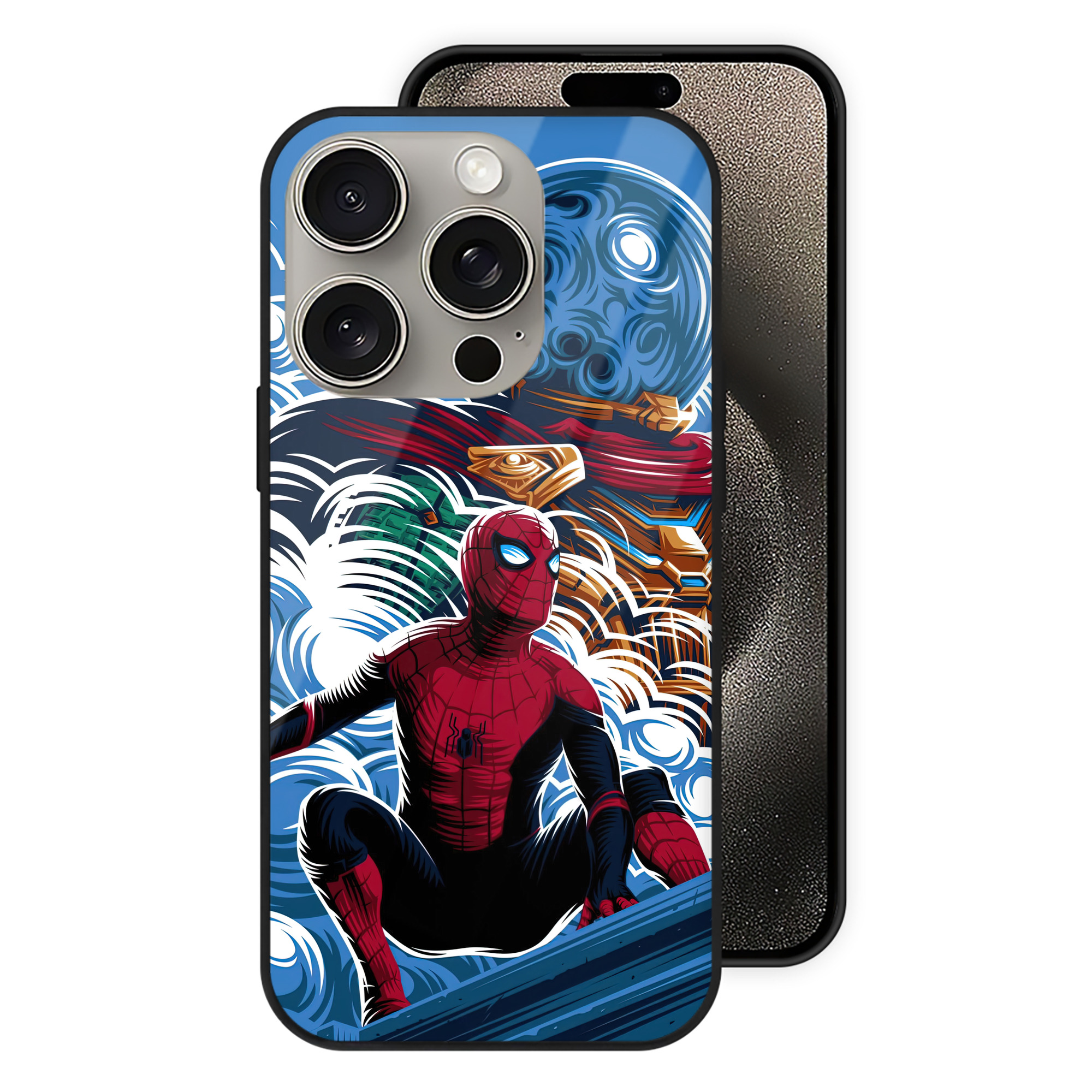 Spider Man スパイダーマン 【iPhone15Pro対応】スマホケース 耐衝撃＆黄変防止 背面ガラス