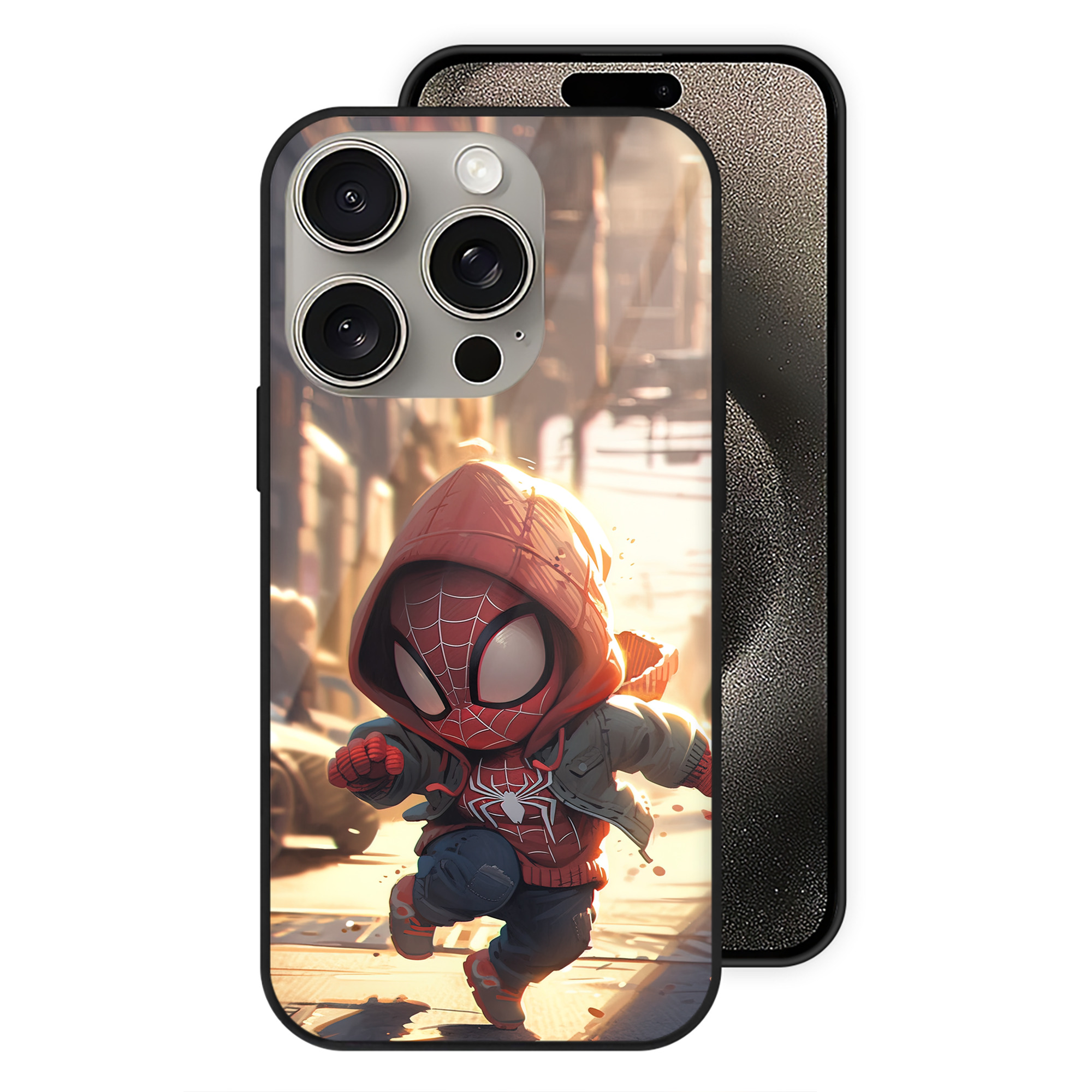 （画像用） Spider Man スパイダーマン 【iPhone15Pro対応】スマホケース 耐衝撃＆黄変防止 背面ガラス