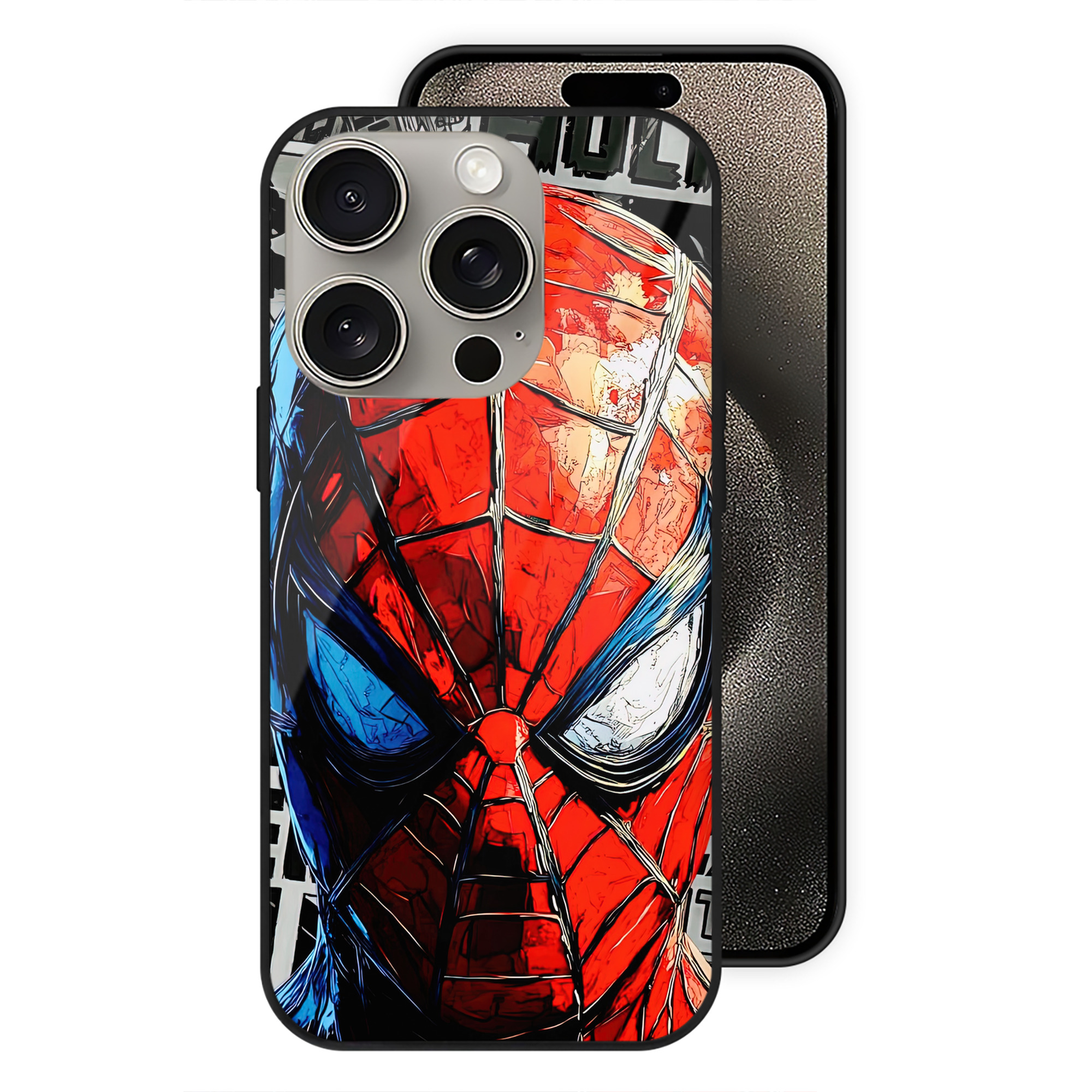 （画像用） Spider Man スパイダーマン 【iPhone15Pro対応】スマホケース 耐衝撃＆黄変防止 背面ガラス