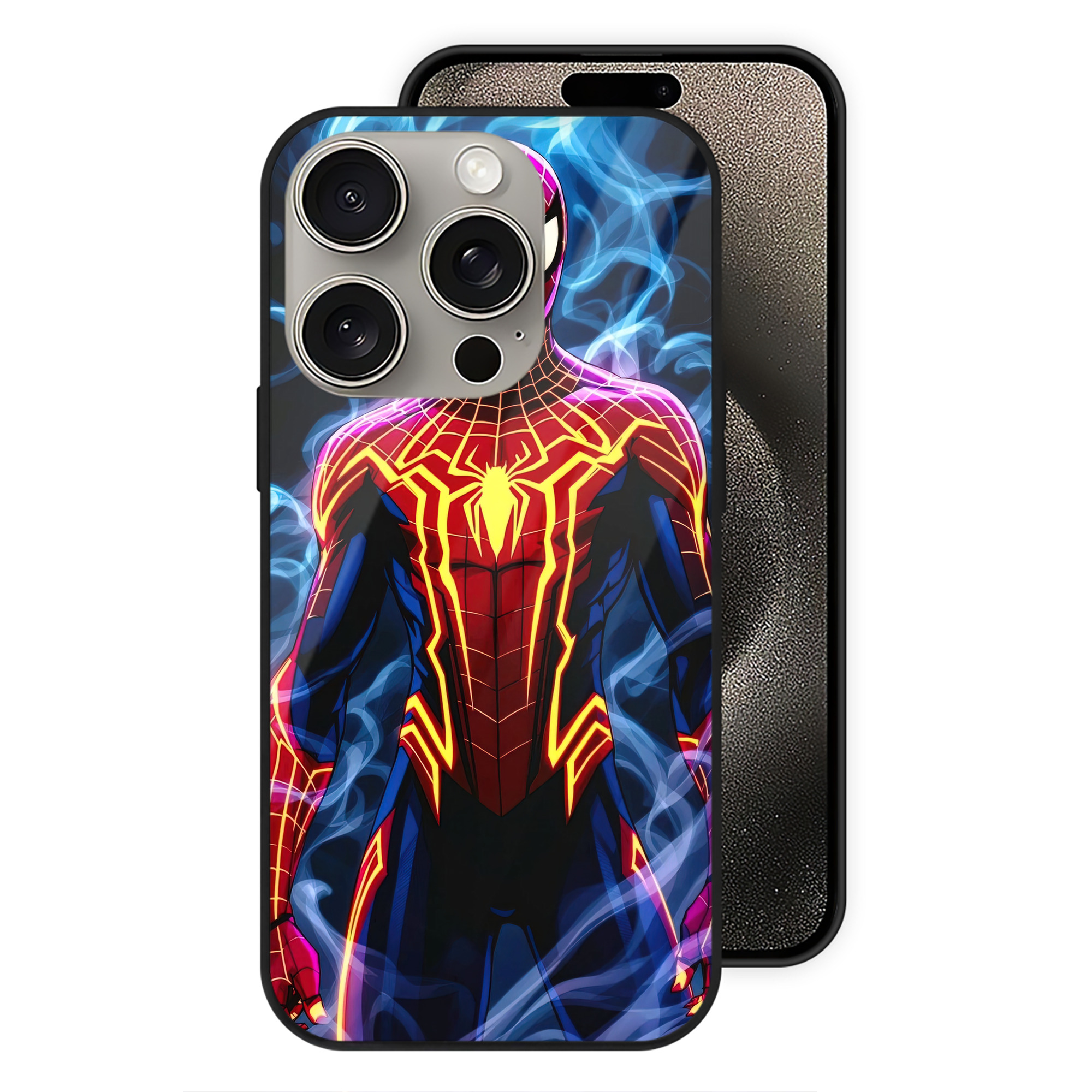 （画像用） Spider Man スパイダーマン 【iPhone15Pro対応】スマホケース 耐衝撃＆黄変防止 背面ガラス