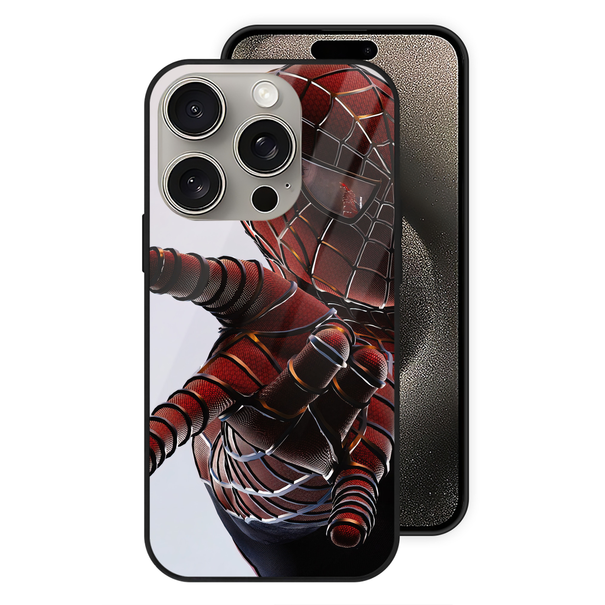 （画像用） Spider Man スパイダーマン 【iPhone15Pro対応】スマホケース 耐衝撃＆黄変防止 背面ガラス