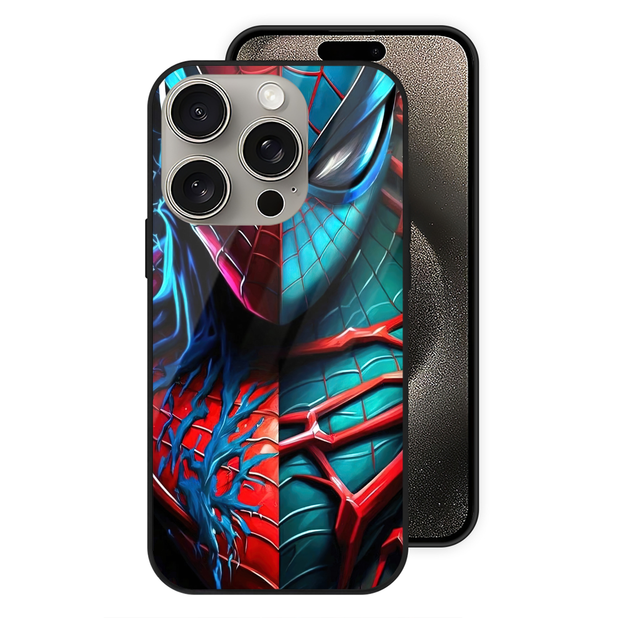 Spider Man スパイダーマン 【iPhone15Pro対応】スマホケース 耐衝撃＆黄変防止 背面ガラス