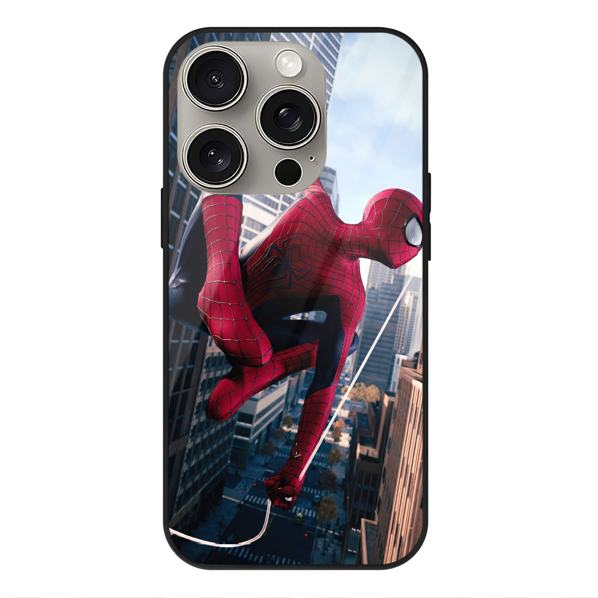 Spider Man スパイダーマン 【iPhone15Pro対応】スマホケース 耐衝撃＆黄変防止 背面ガラス