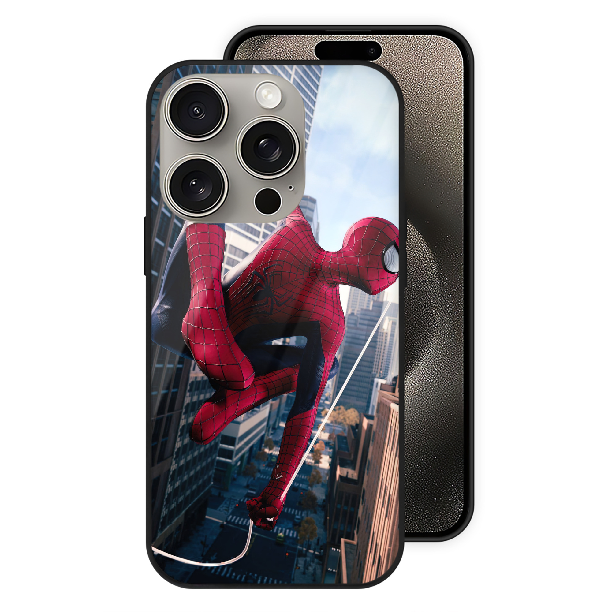 Spider Man スパイダーマン 【iPhone15Pro対応】スマホケース 耐衝撃＆黄変防止 背面ガラス
