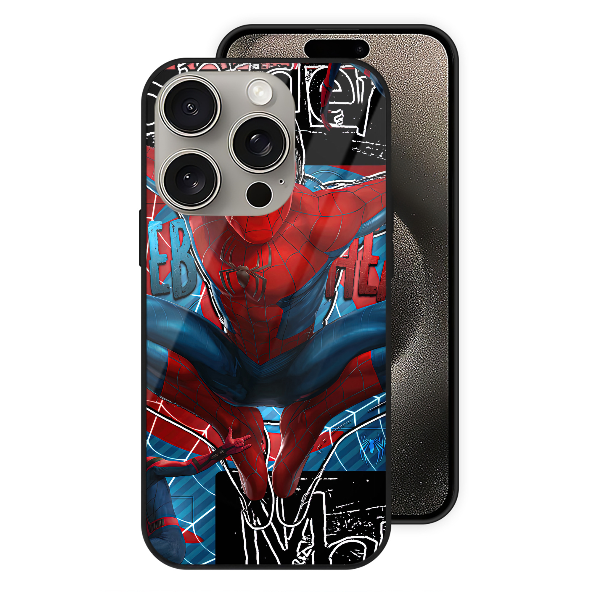 Spider Man スパイダーマン 【iPhone15Pro対応】スマホケース 耐衝撃＆黄変防止 背面ガラス