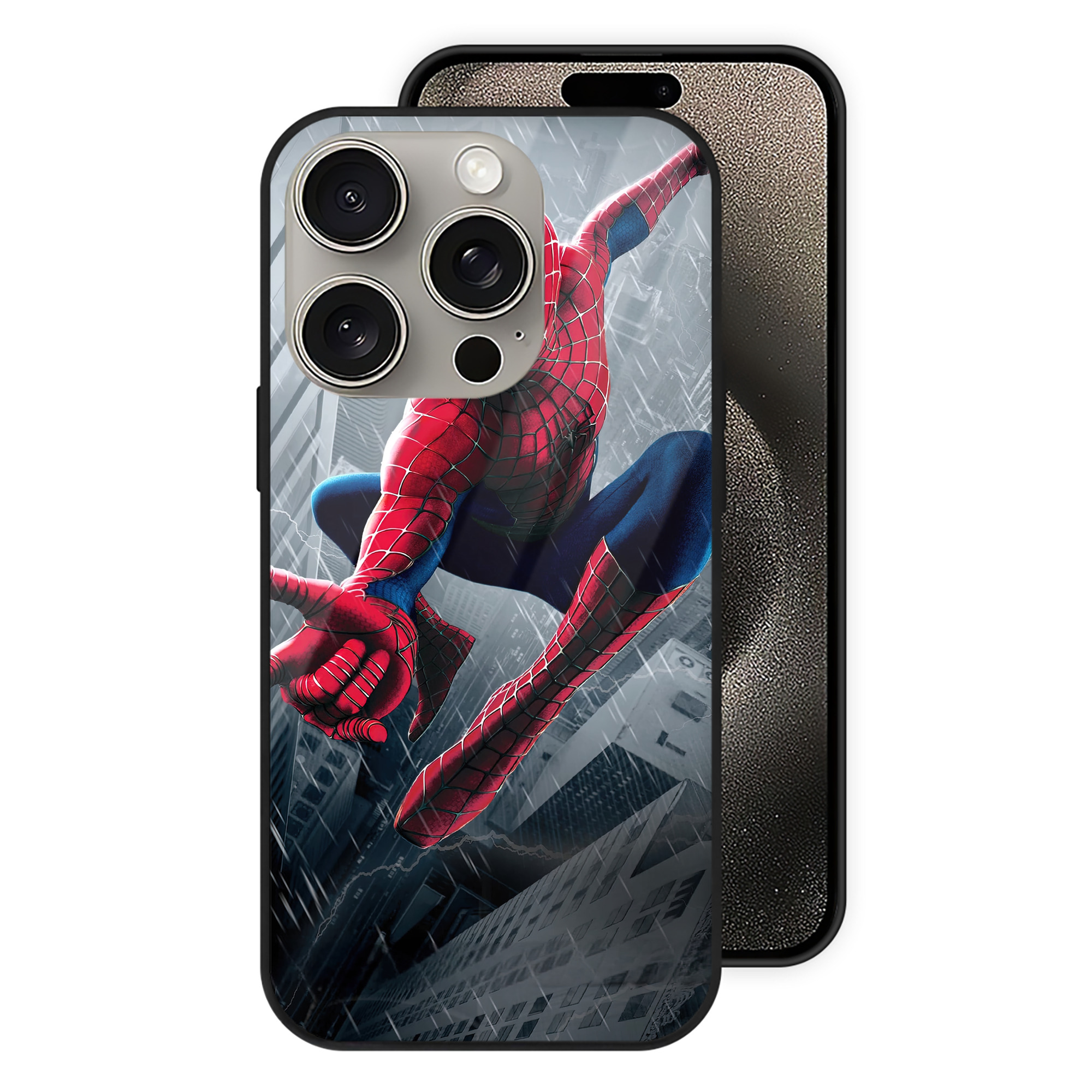 （画像用） Spider Man スパイダーマン 【iPhone15Pro対応】スマホケース 耐衝撃＆黄変防止 背面ガラス