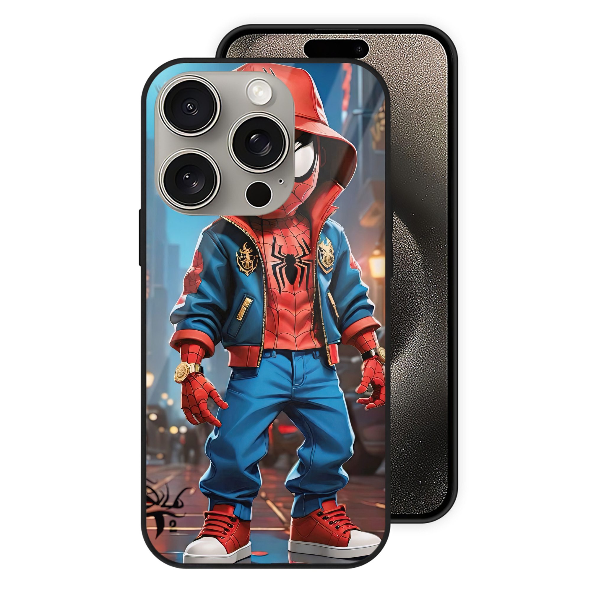 Spider Man スパイダーマン 【iPhone15Pro対応】スマホケース 耐衝撃＆黄変防止 背面ガラス