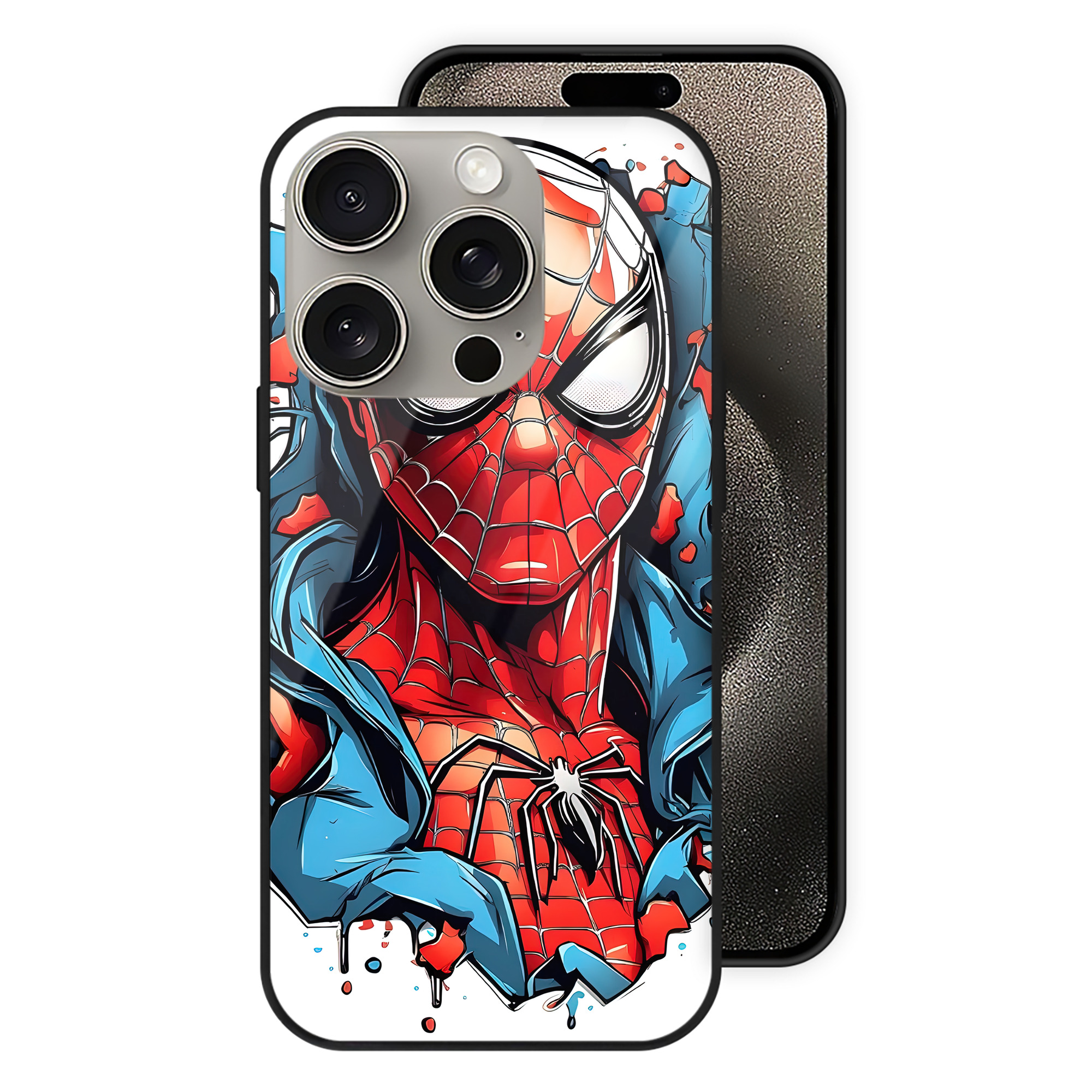 Spider Man スパイダーマン 【iPhone15Pro対応】スマホケース 耐衝撃＆黄変防止 背面ガラス
