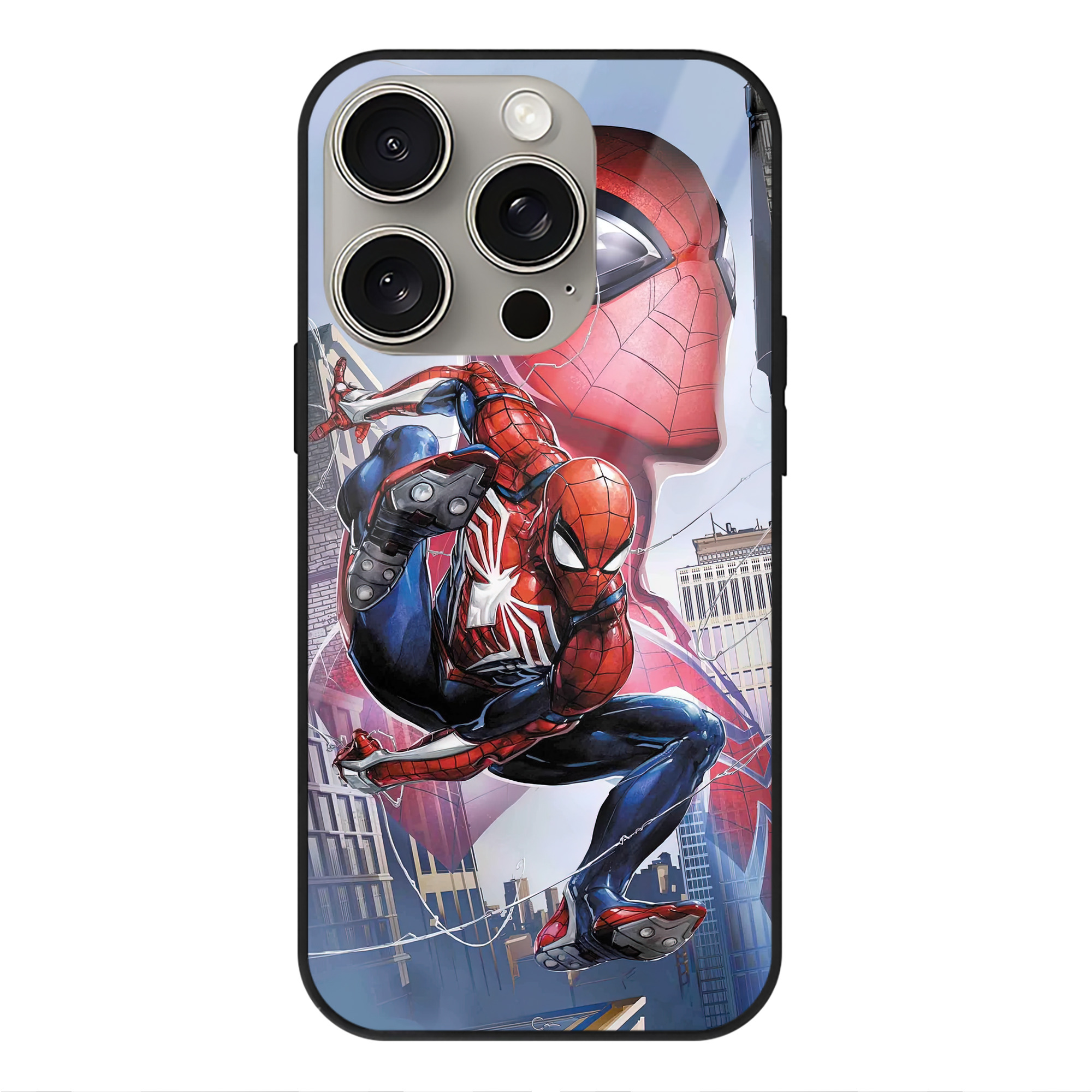 （画像用） Spider Man スパイダーマン 【iPhone15Pro対応】スマホケース 耐衝撃＆黄変防止 背面ガラス