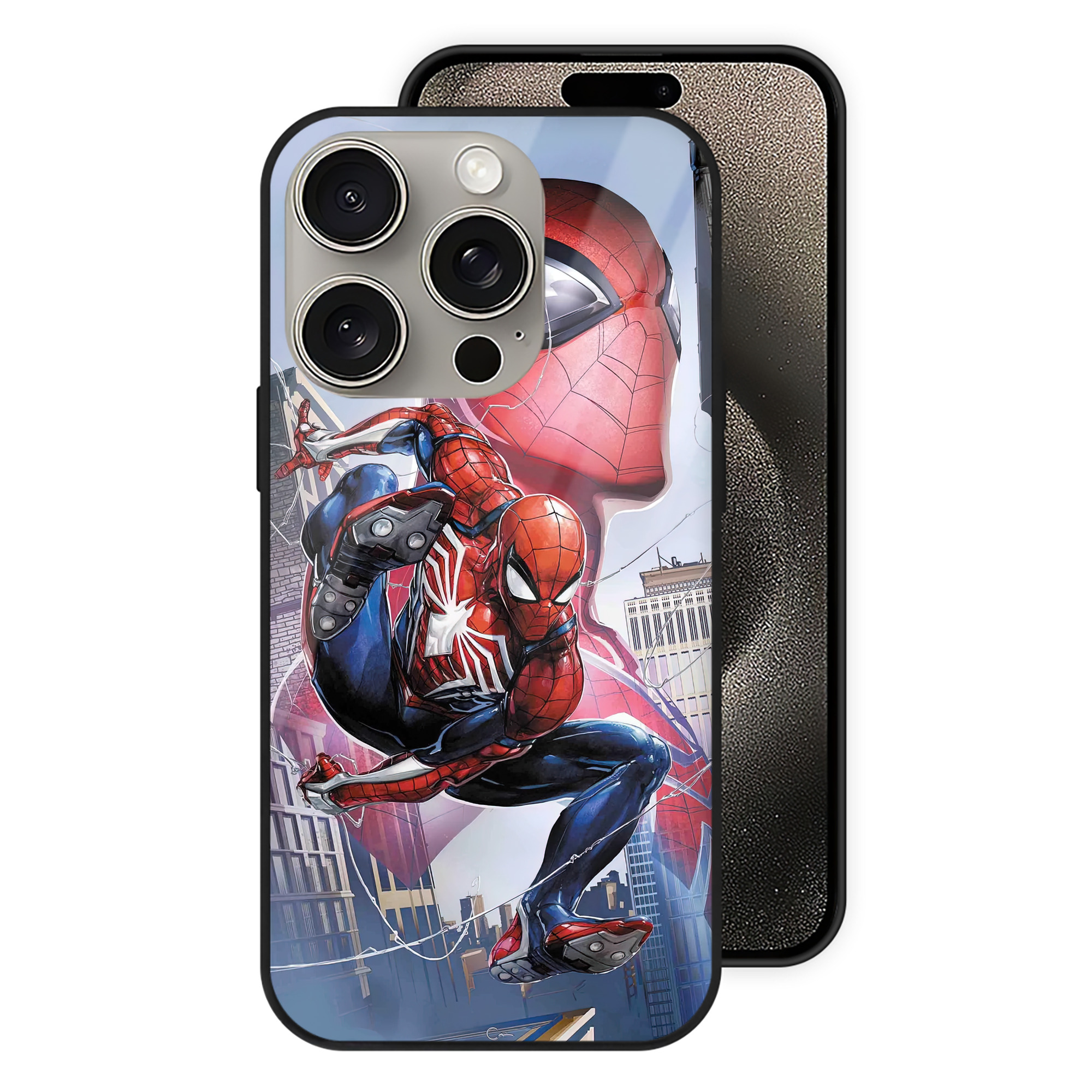 （画像用） Spider Man スパイダーマン 【iPhone15Pro対応】スマホケース 耐衝撃＆黄変防止 背面ガラス