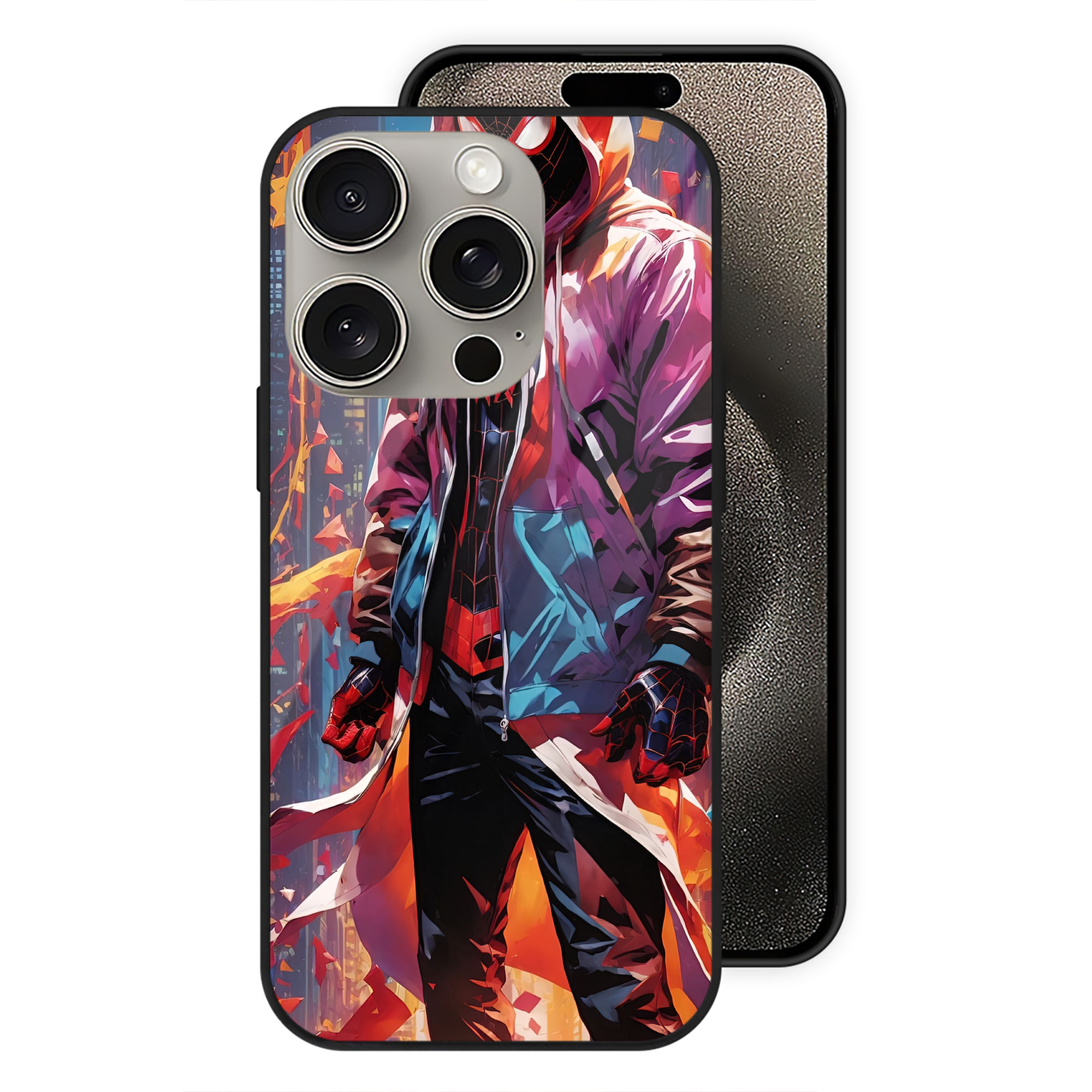 Spider Man スパイダーマン 【iPhone15Pro対応】スマホケース 耐衝撃＆黄変防止 背面ガラス