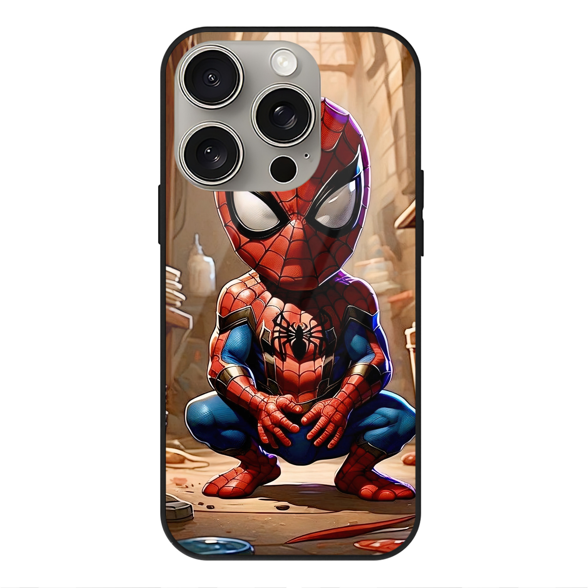 Spider Man スパイダーマン 【iPhone15Pro対応】スマホケース 耐衝撃＆黄変防止 背面ガラス