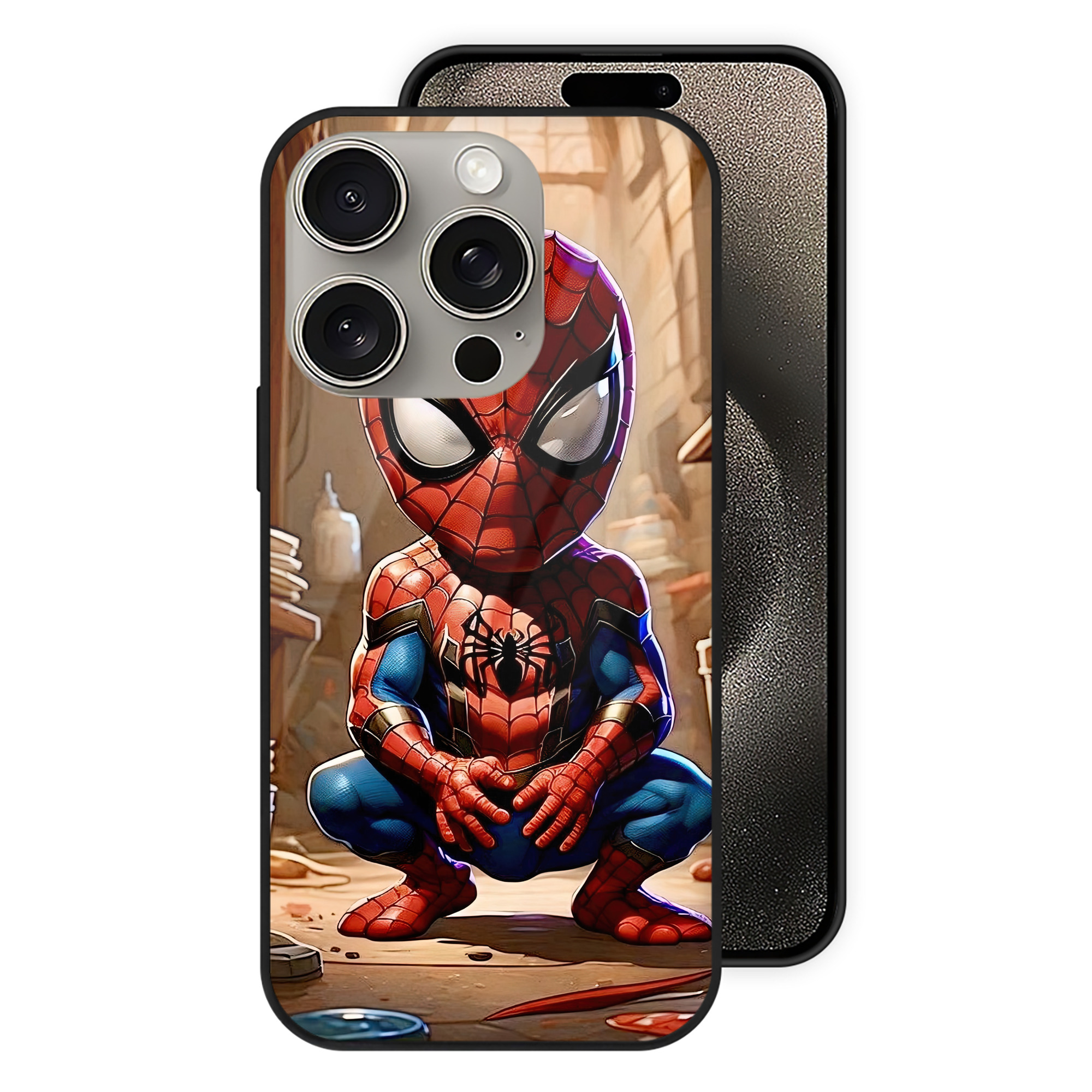 Spider Man スパイダーマン 【iPhone15Pro対応】スマホケース 耐衝撃＆黄変防止 背面ガラス