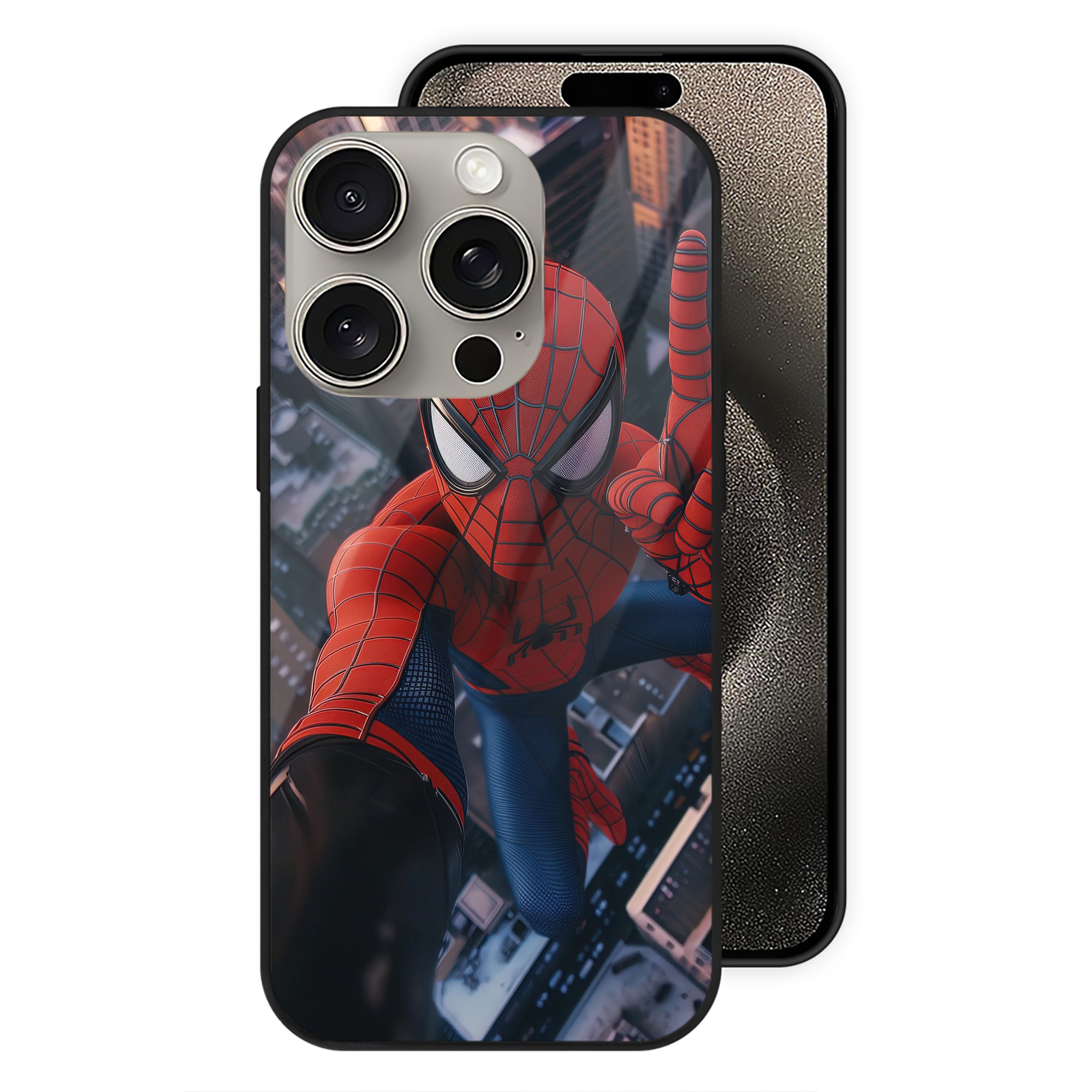 Spider Man スパイダーマン 【iPhone15Pro対応】スマホケース 耐衝撃＆黄変防止 背面ガラス