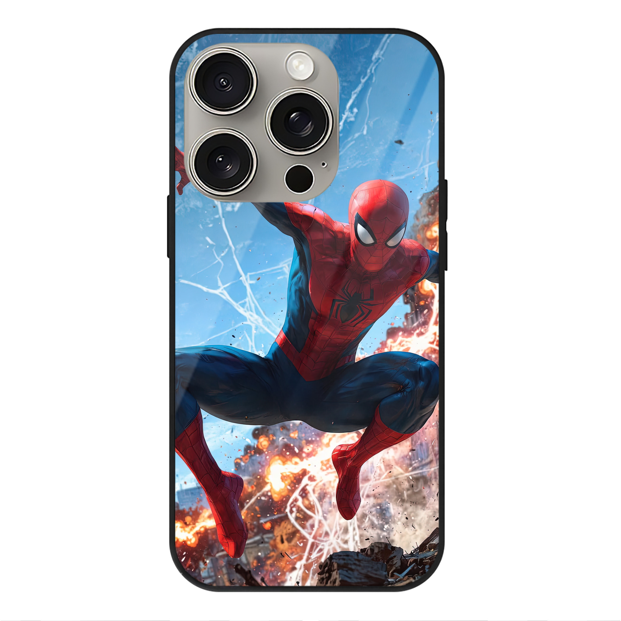 Spider Man スパイダーマン 【iPhone15Pro対応】スマホケース 耐衝撃＆黄変防止 背面ガラス