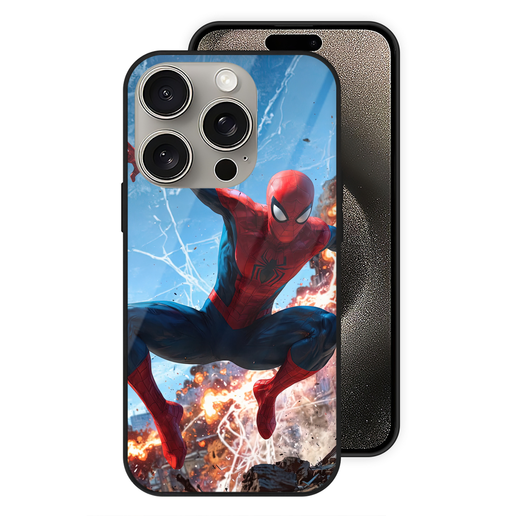 Spider Man スパイダーマン 【iPhone15Pro対応】スマホケース 耐衝撃＆黄変防止 背面ガラス