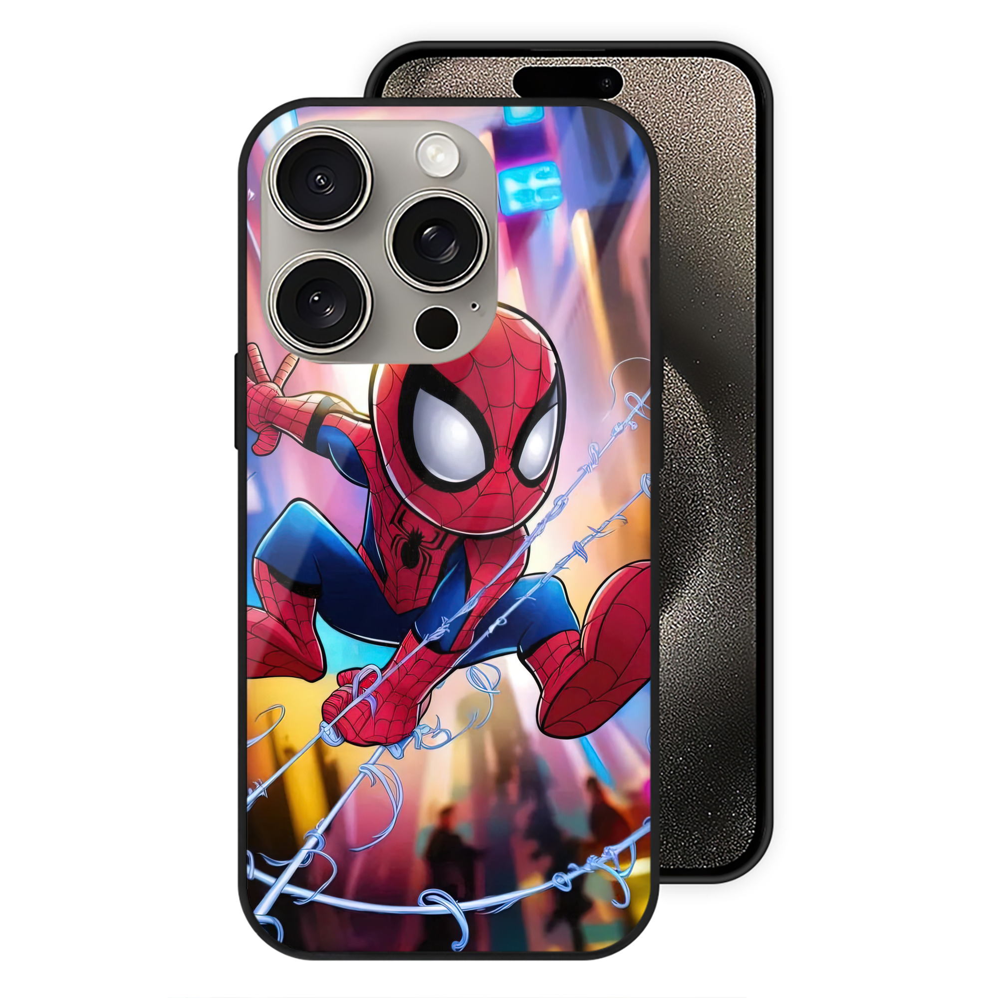 Spider Man スパイダーマン 【iPhone15Pro対応】スマホケース 耐衝撃＆黄変防止 背面ガラス