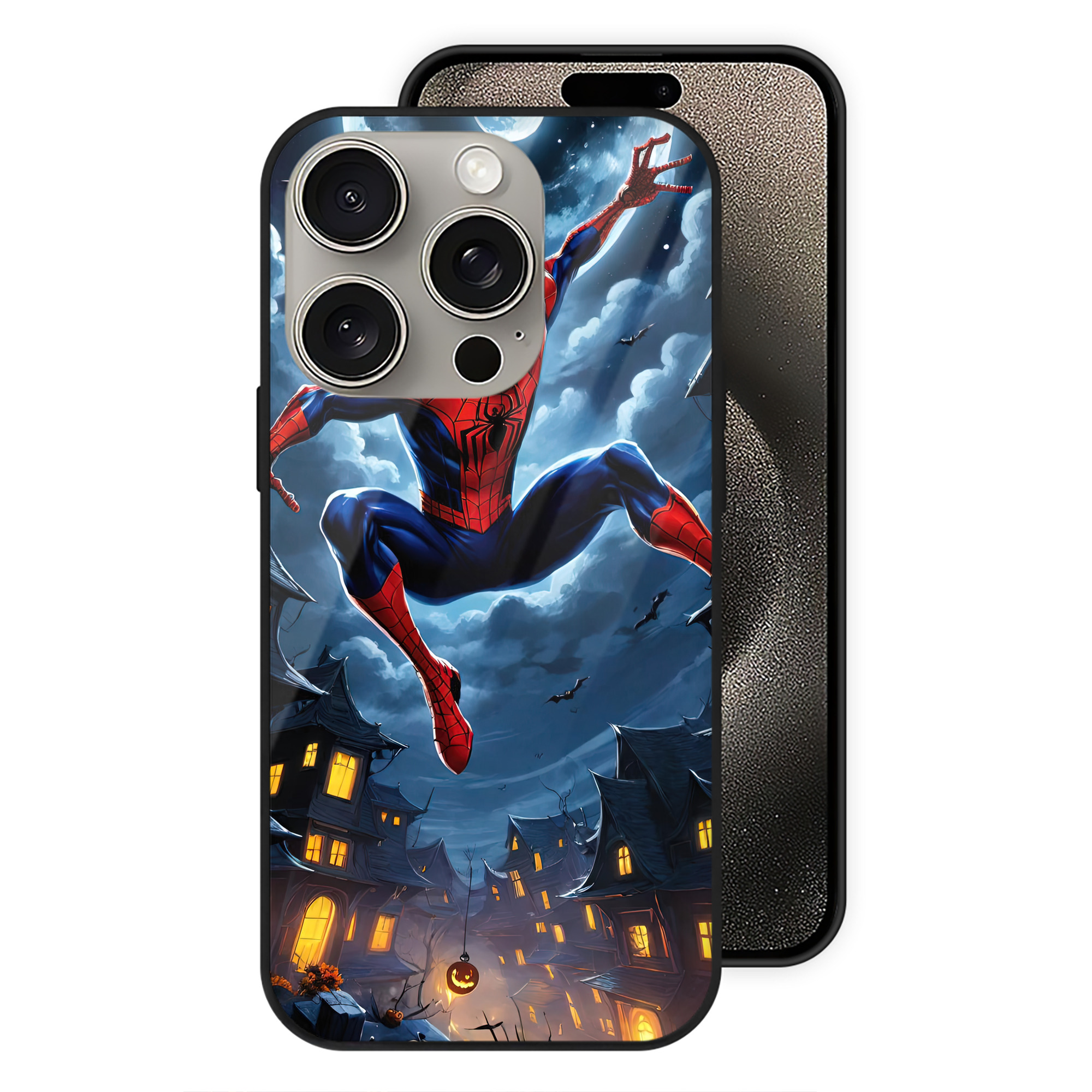 Spider Man スパイダーマン 【iPhone15Pro対応】スマホケース 耐衝撃＆黄変防止 背面ガラス