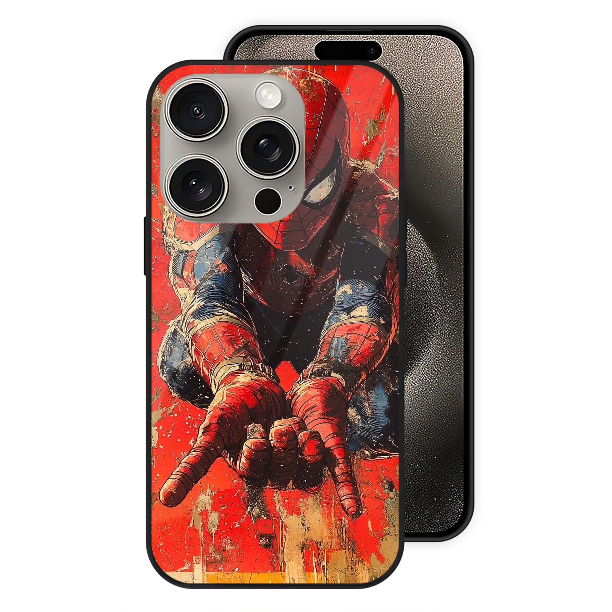 Spider Man スパイダーマン 【iPhone15Pro対応】スマホケース 耐衝撃＆黄変防止 背面ガラス