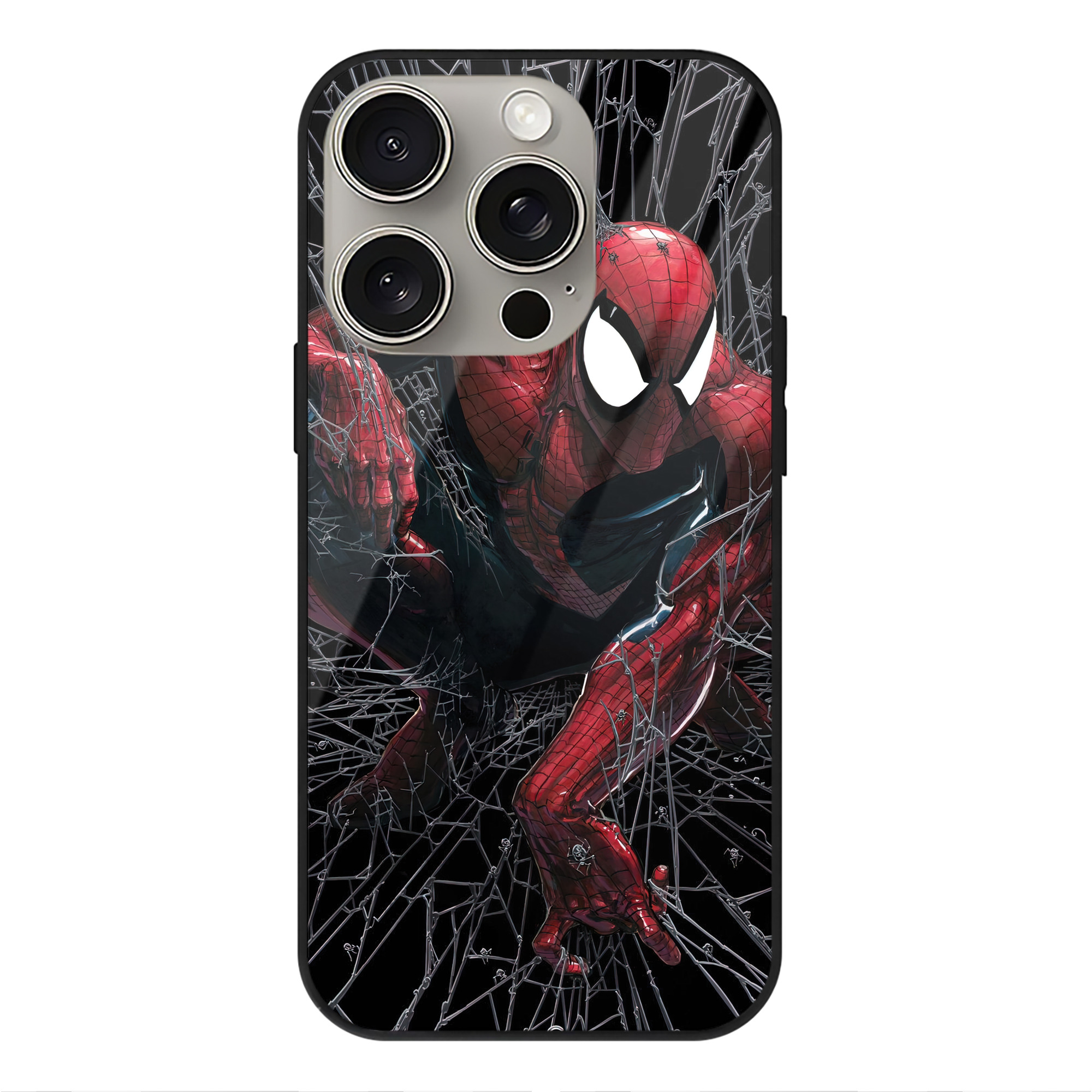 Spider Man スパイダーマン 【iPhone15Pro対応】スマホケース 耐衝撃＆黄変防止 背面ガラス