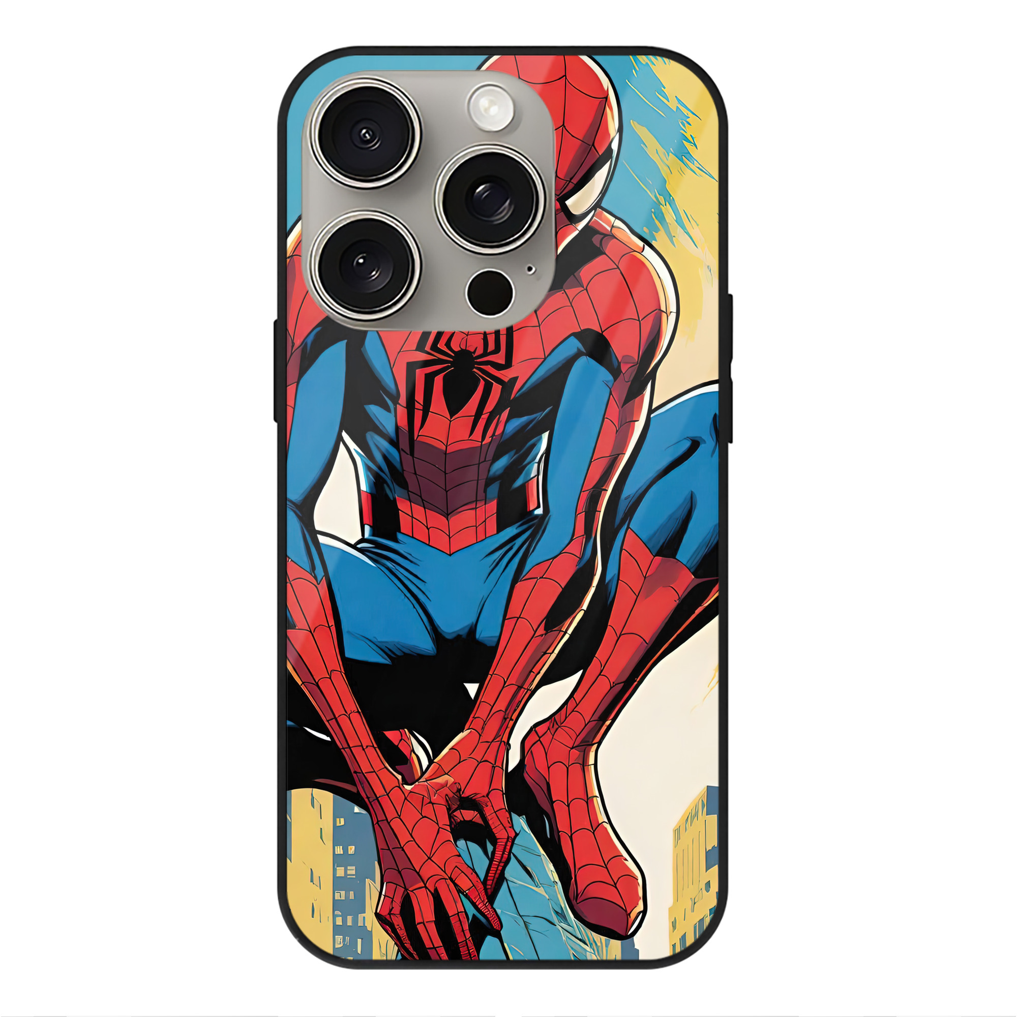 （画像用） Spider Man スパイダーマン 【iPhone15Pro対応】スマホケース 耐衝撃＆黄変防止 背面ガラス